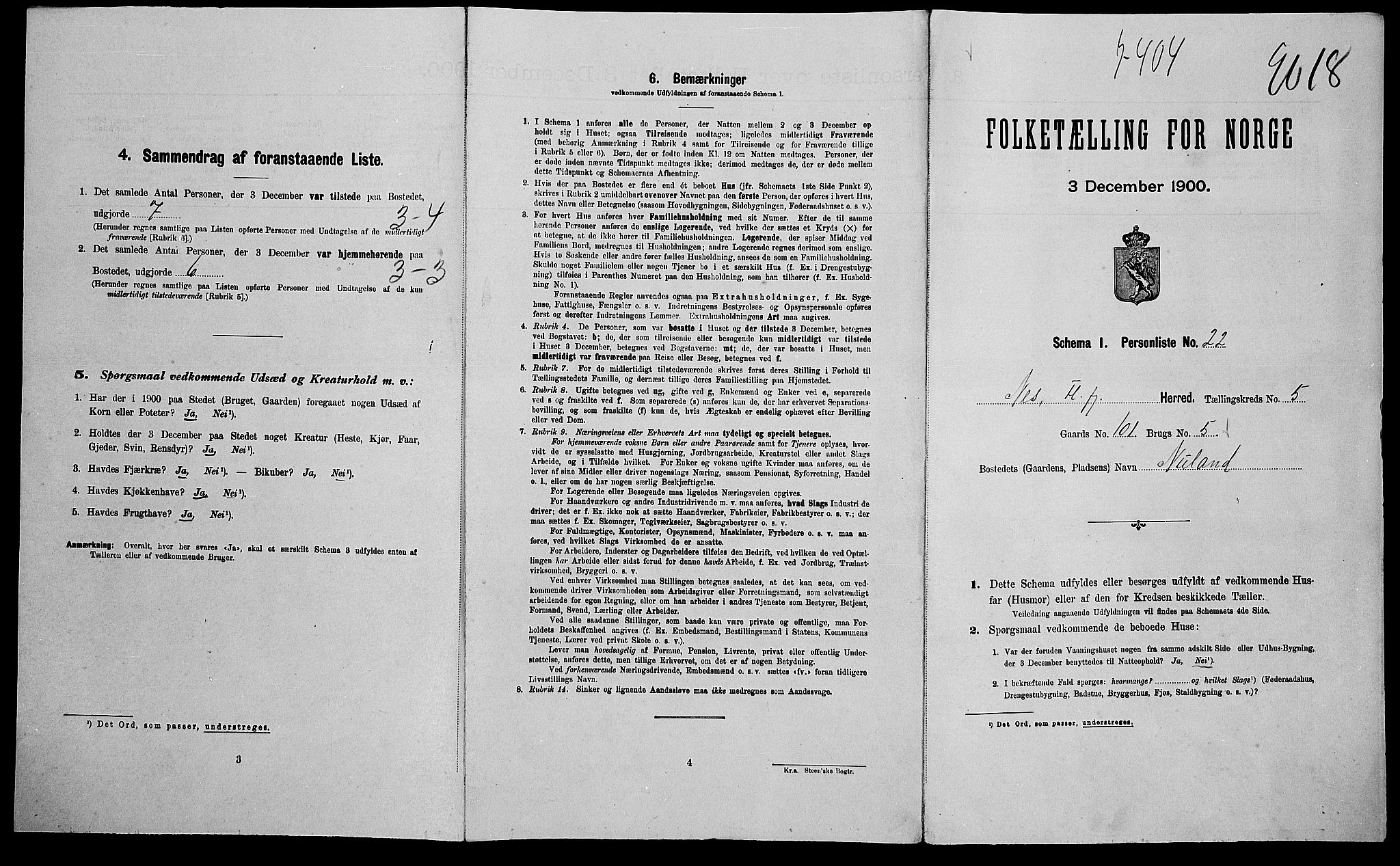 SAK, 1900 census for Nes, 1900, p. 23
