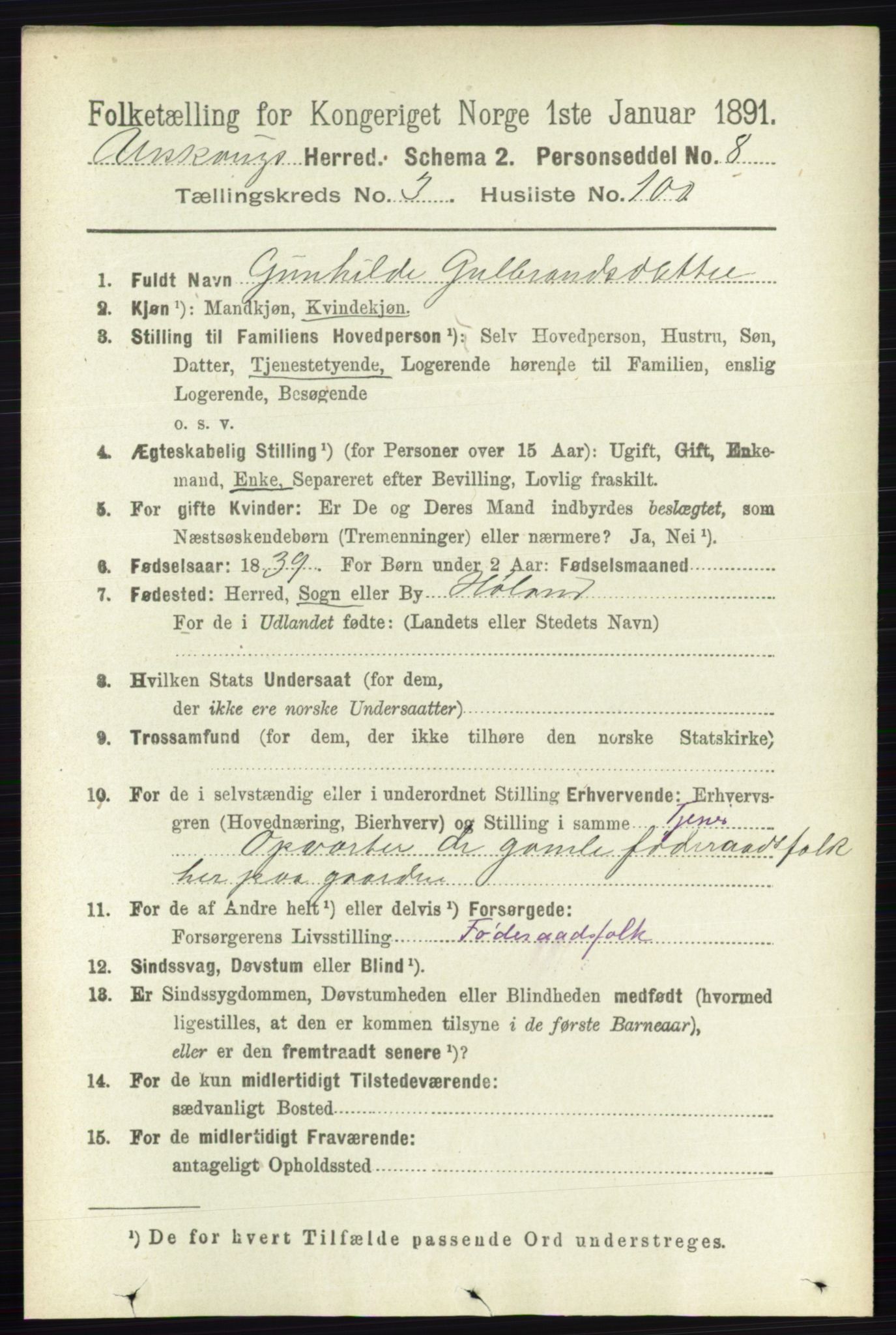 RA, 1891 census for 0224 Aurskog, 1891, p. 1115