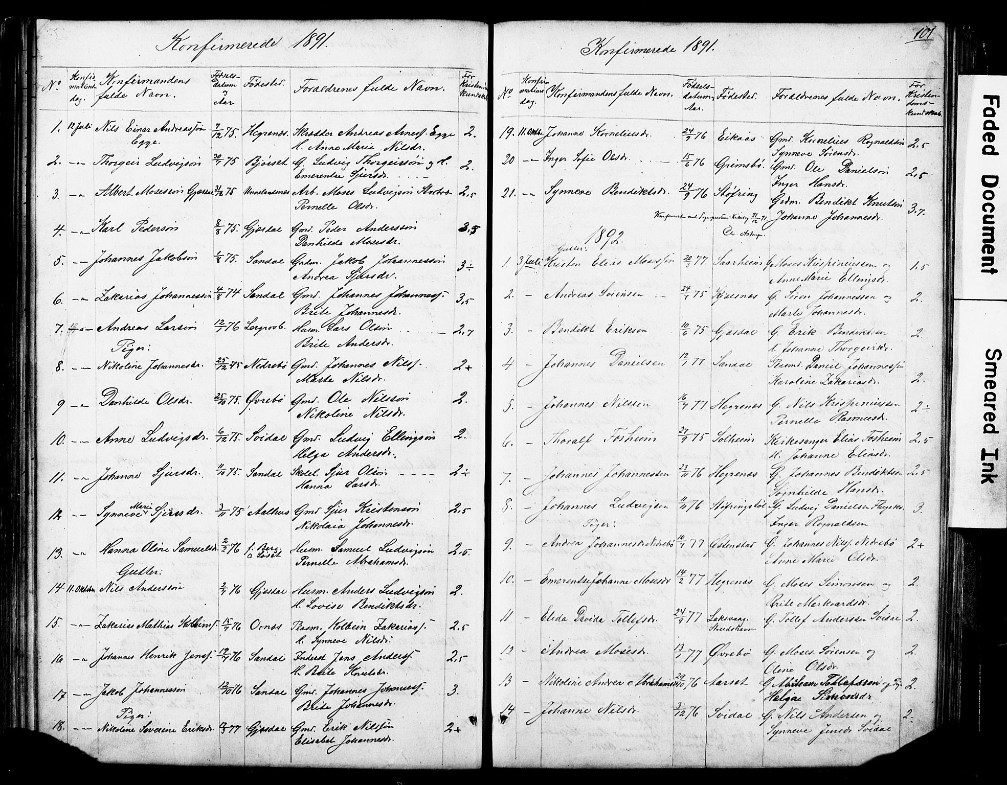 Jølster sokneprestembete, SAB/A-80701/H/Hab/Haba/L0001: Parish register (copy) no. A 1, 1853-1894, p. 101