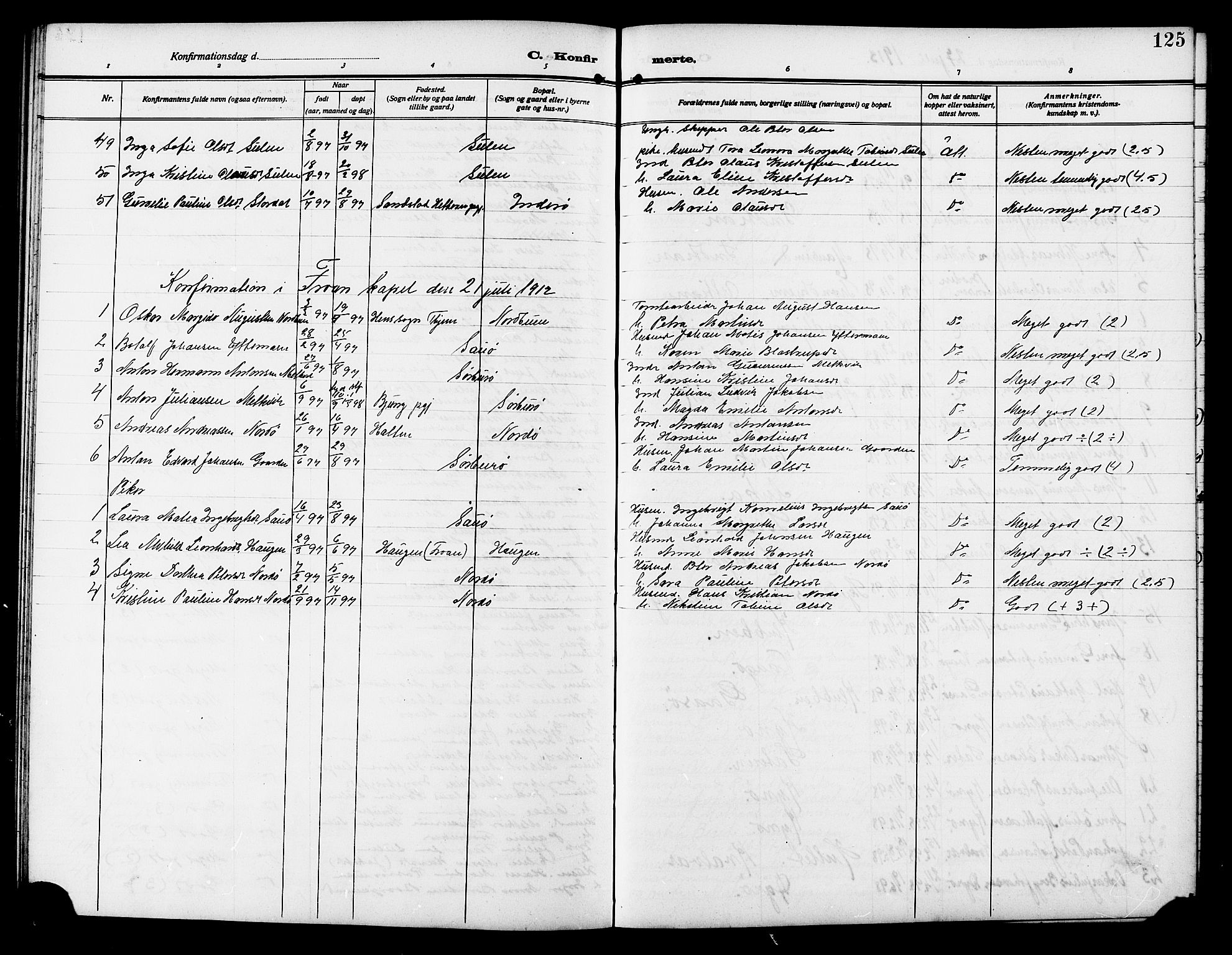Ministerialprotokoller, klokkerbøker og fødselsregistre - Sør-Trøndelag, SAT/A-1456/640/L0588: Parish register (copy) no. 640C05, 1909-1922, p. 125