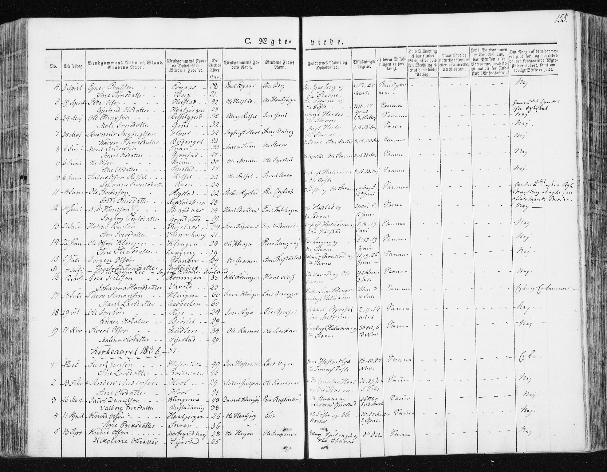 Ministerialprotokoller, klokkerbøker og fødselsregistre - Sør-Trøndelag, SAT/A-1456/672/L0855: Parish register (official) no. 672A07, 1829-1860, p. 155