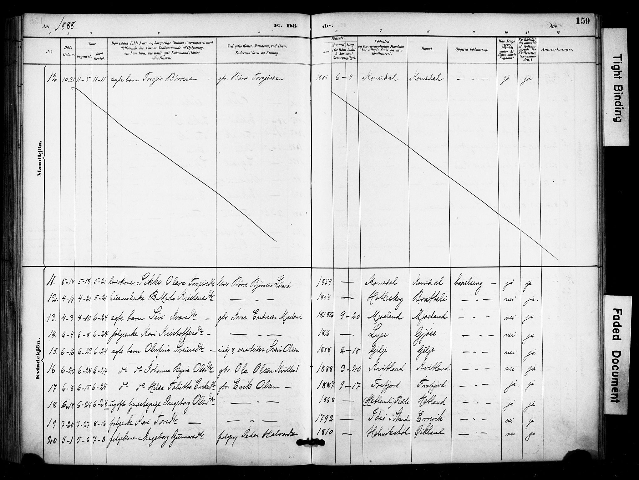 Høgsfjord sokneprestkontor, AV/SAST-A-101624/H/Ha/Haa/L0006: Parish register (official) no. A 6, 1885-1897, p. 159