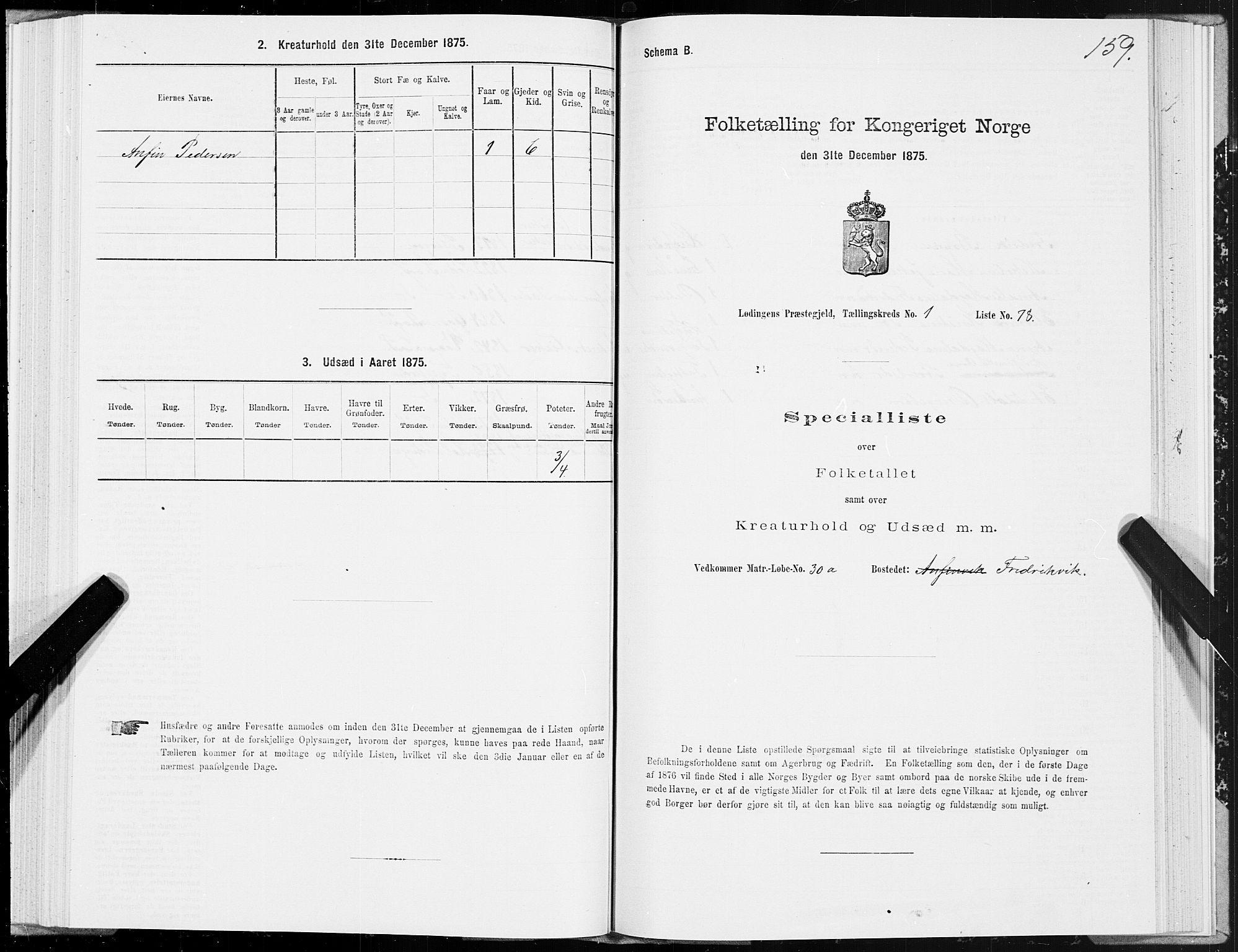 SAT, 1875 census for 1851P Lødingen, 1875, p. 1159