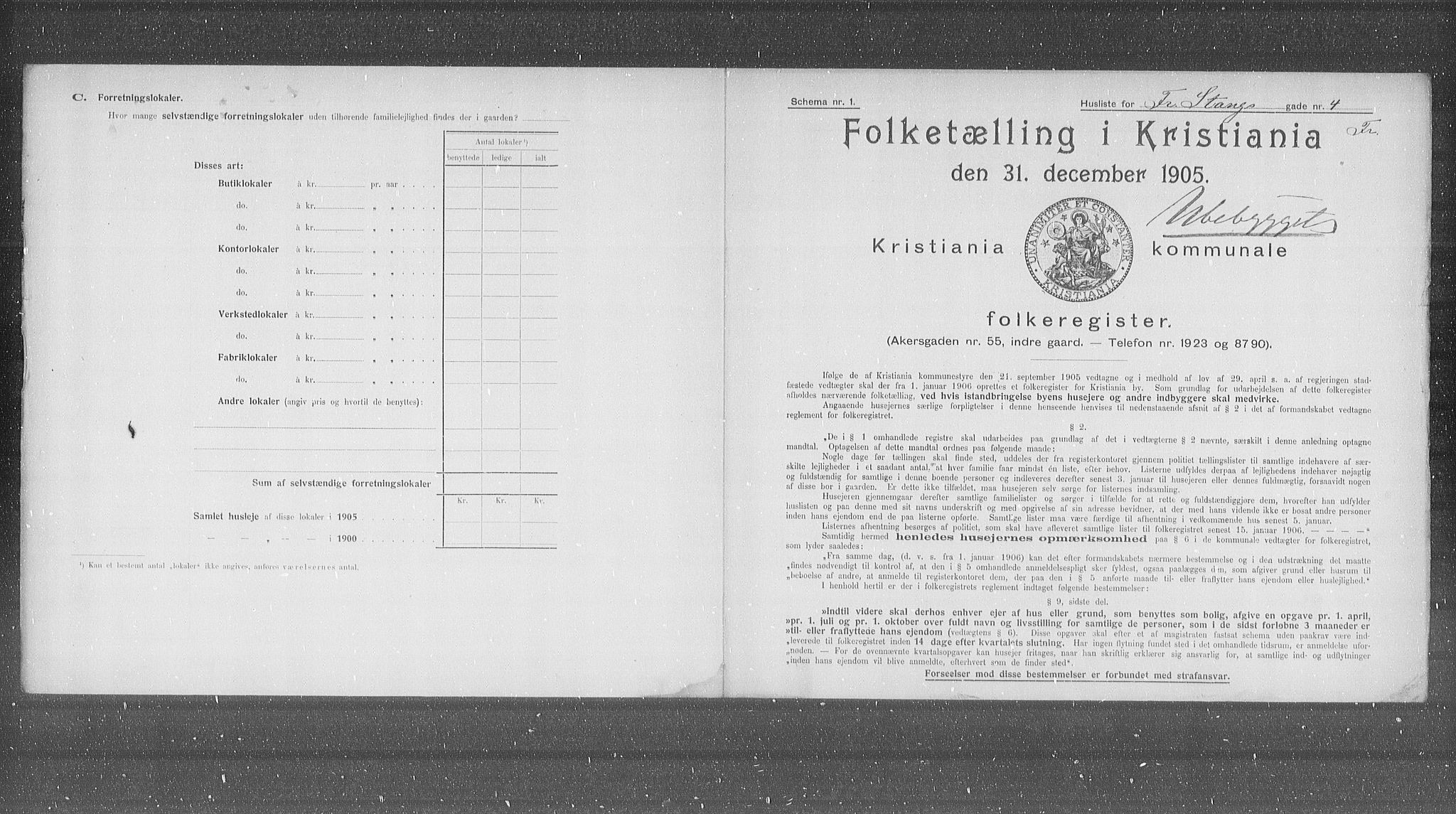 OBA, Municipal Census 1905 for Kristiania, 1905, p. 13796