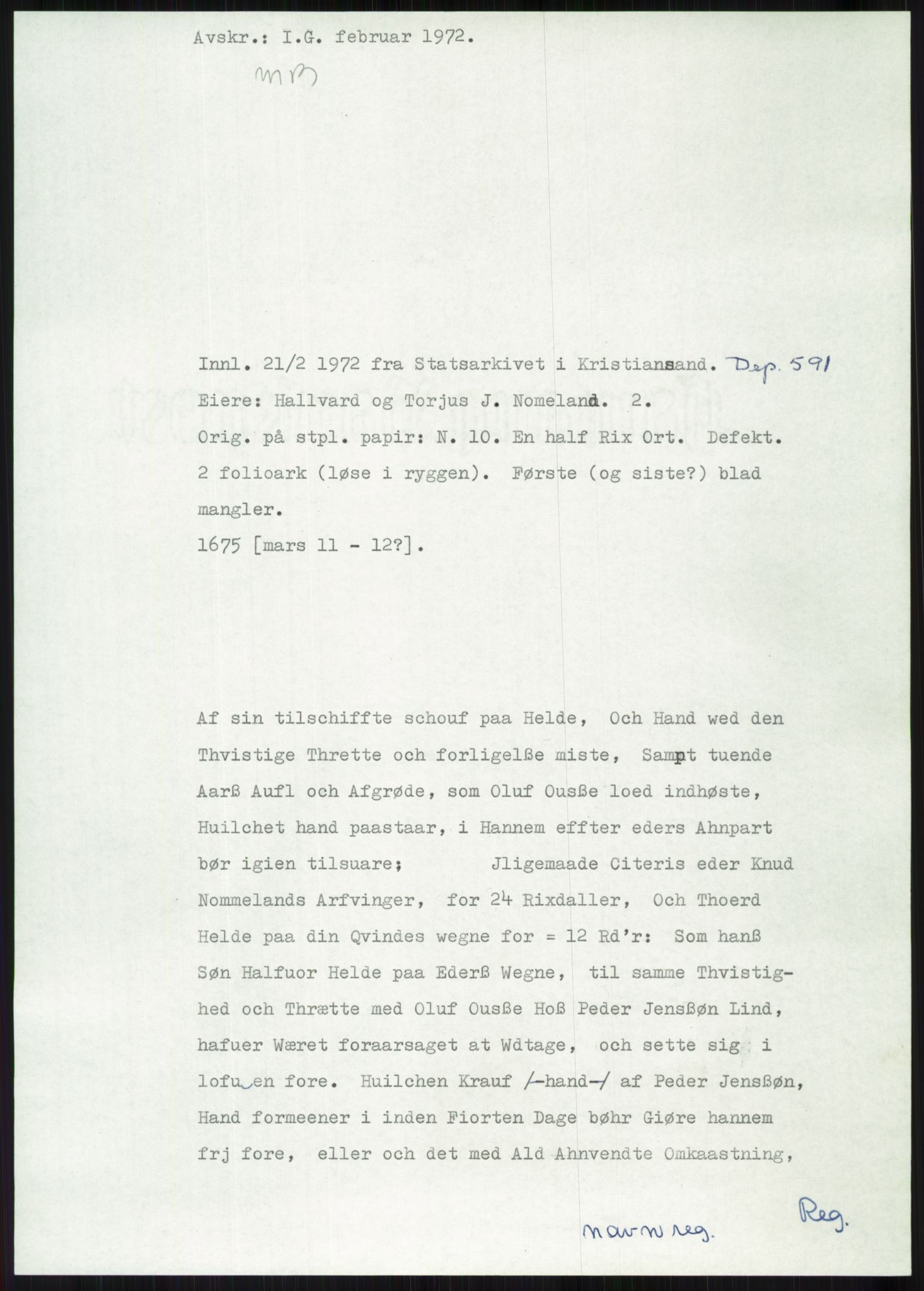 Samlinger til kildeutgivelse, Diplomavskriftsamlingen, AV/RA-EA-4053/H/Ha, p. 3538