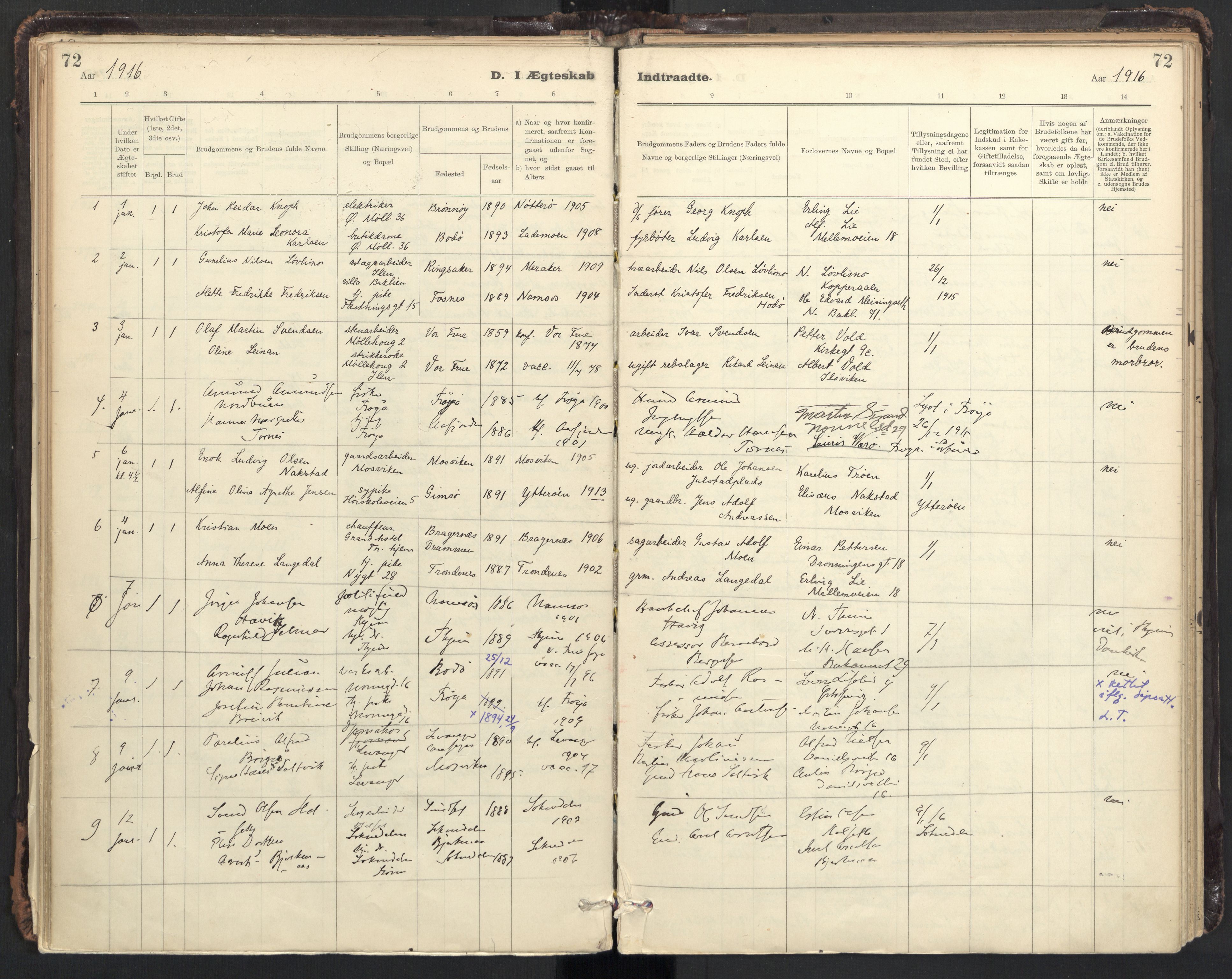 Ministerialprotokoller, klokkerbøker og fødselsregistre - Sør-Trøndelag, SAT/A-1456/604/L0204: Parish register (official) no. 604A24, 1911-1920, p. 72