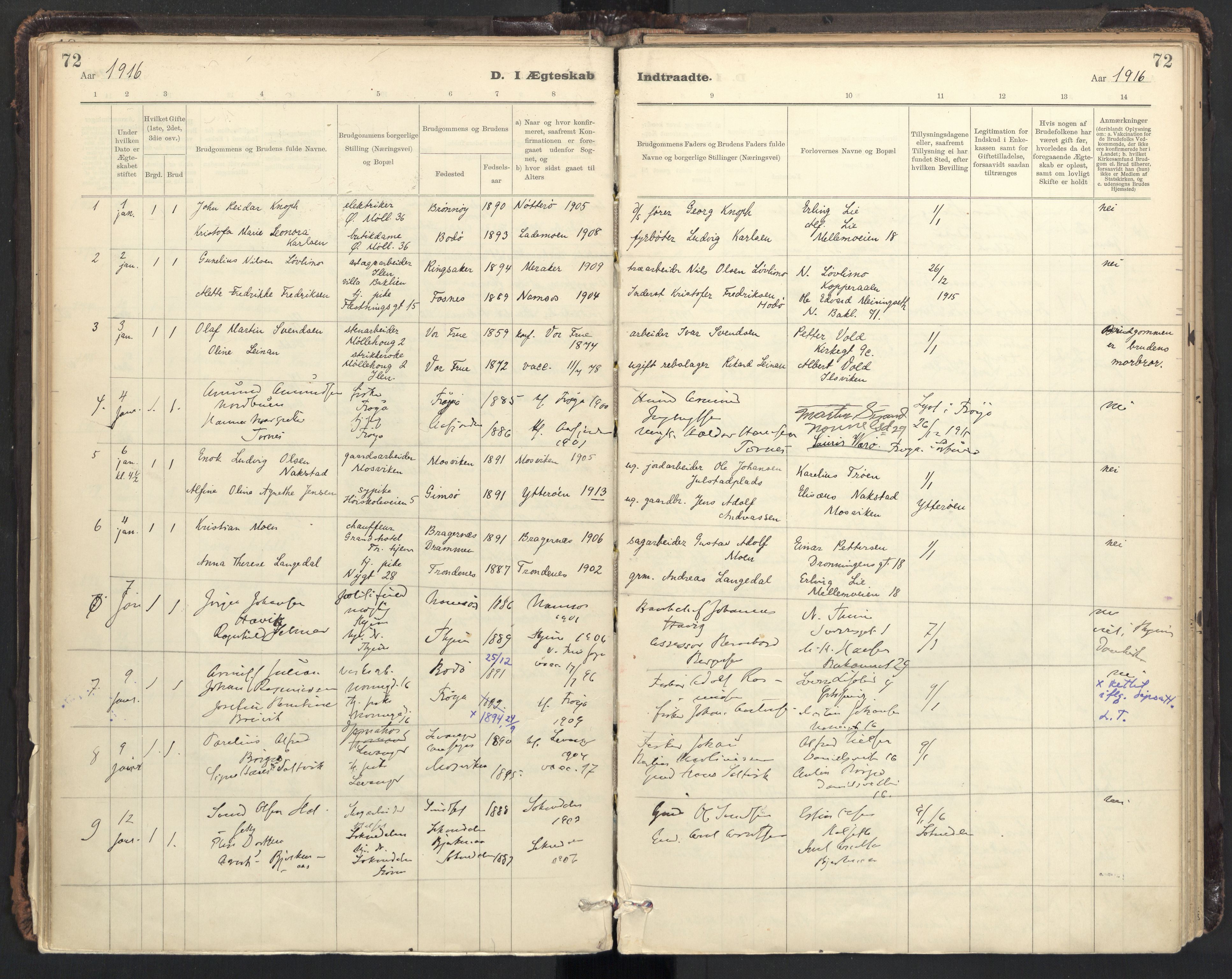 Ministerialprotokoller, klokkerbøker og fødselsregistre - Sør-Trøndelag, AV/SAT-A-1456/604/L0204: Parish register (official) no. 604A24, 1911-1920, p. 72