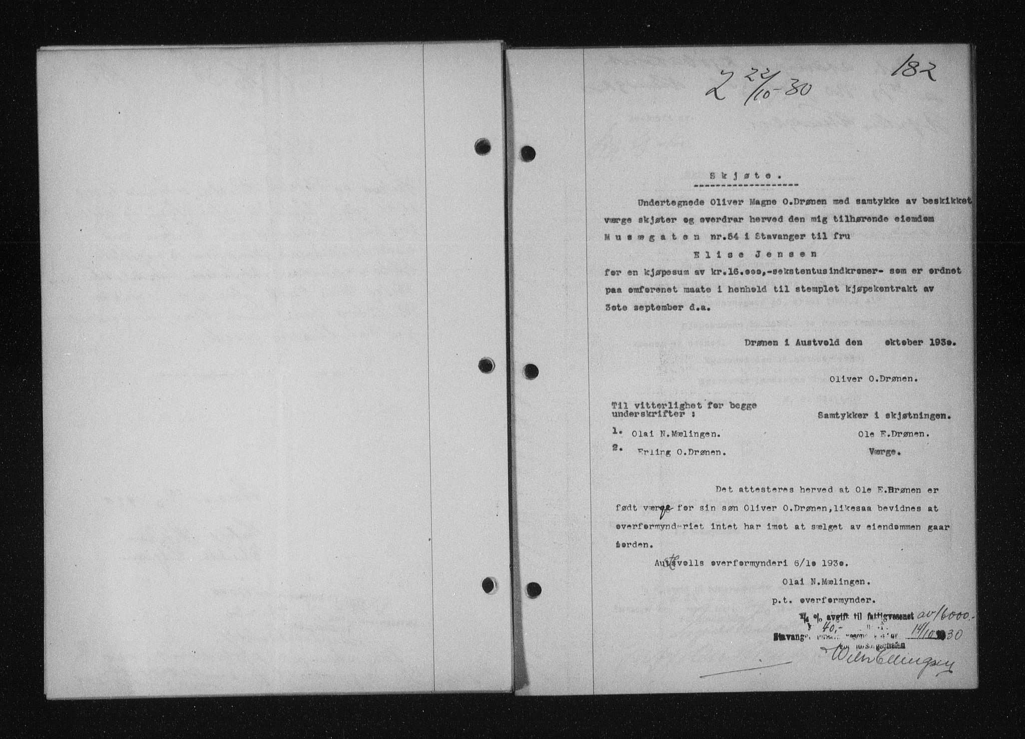 Stavanger byfogd, SAST/A-101408/001/4/41/410/410BB/L0058: Mortgage book no. 48, 1930-1931, Deed date: 22.10.1930