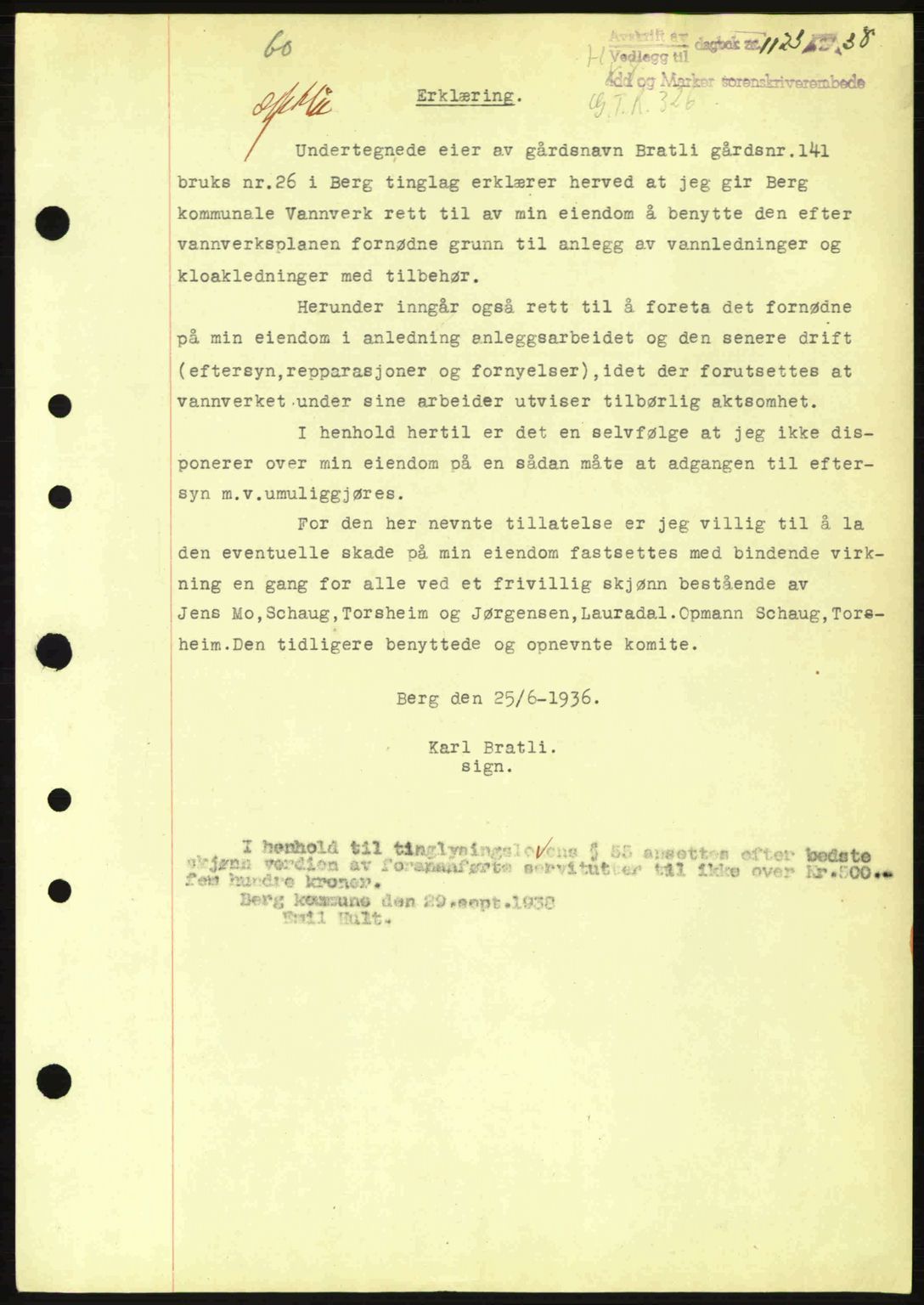 Idd og Marker sorenskriveri, AV/SAO-A-10283/G/Gb/Gbc/L0001: Mortgage book no. B1-3, 1936-1939, Diary no: : 1123/1938