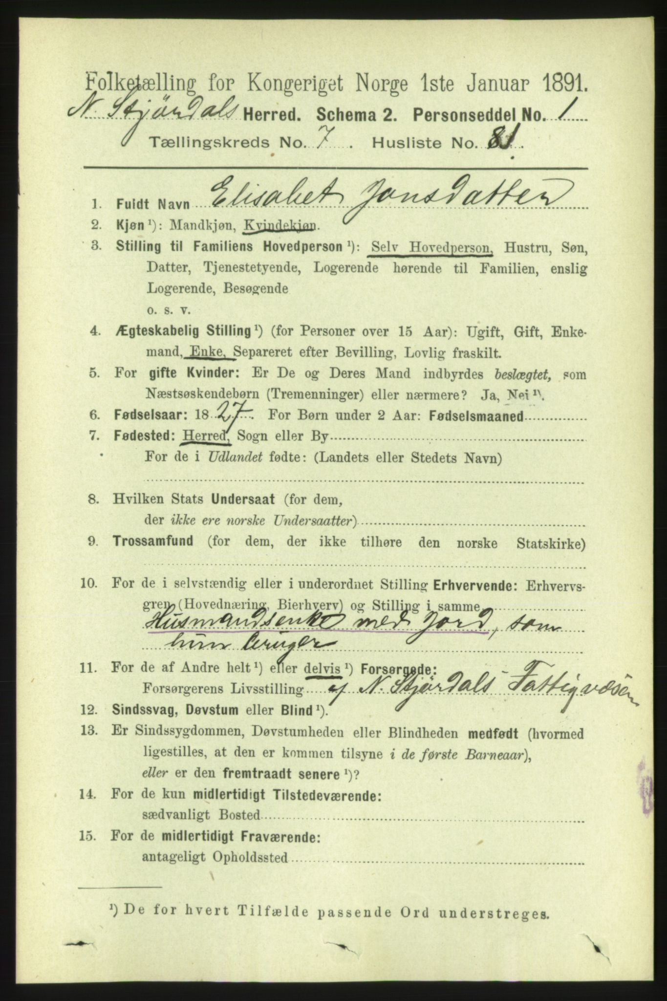 RA, 1891 census for 1714 Nedre Stjørdal, 1891, p. 3459