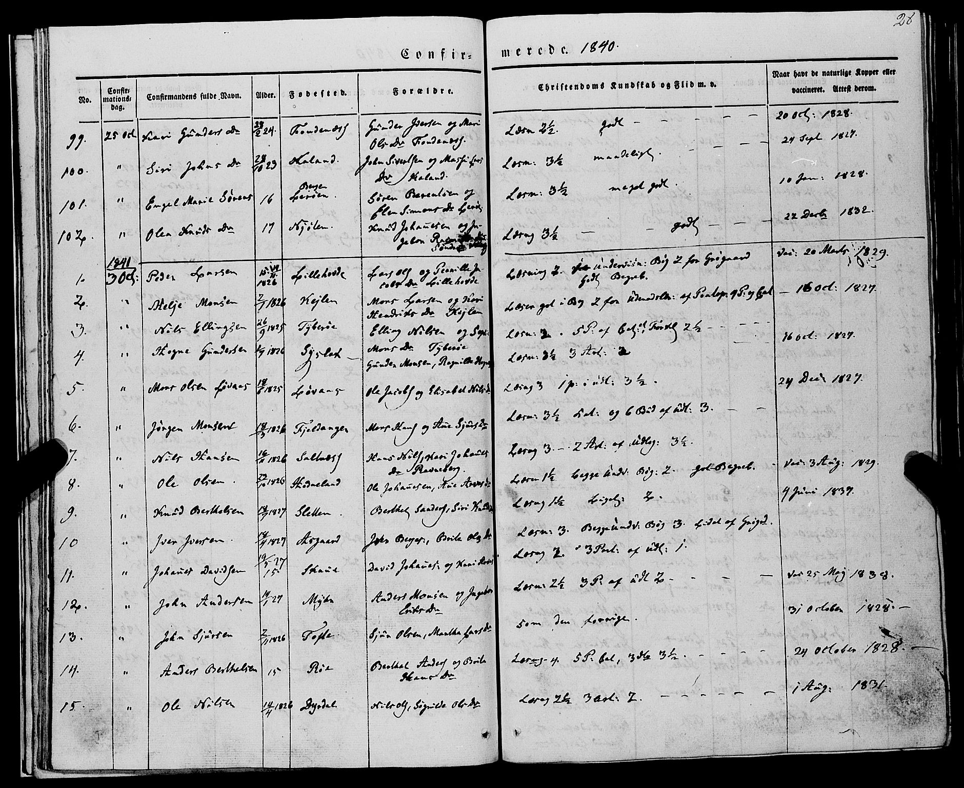 Lindås Sokneprestembete, AV/SAB-A-76701/H/Haa/Haaa/L0012: Parish register (official) no. A 12, 1836-1848, p. 28