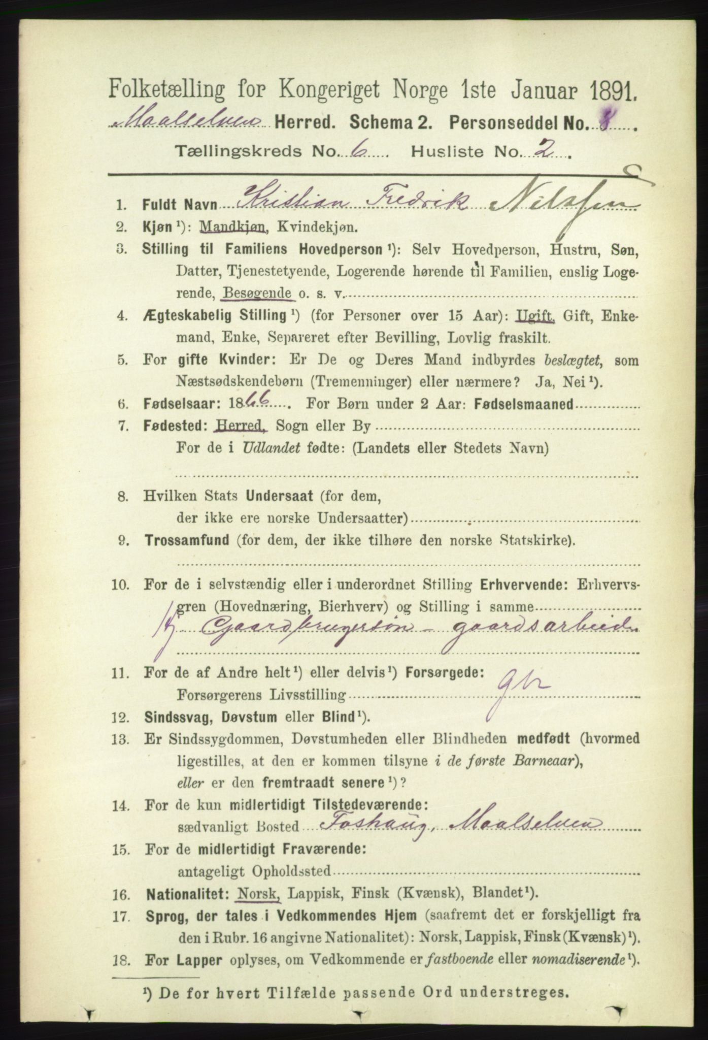 RA, 1891 census for 1924 Målselv, 1891, p. 2046