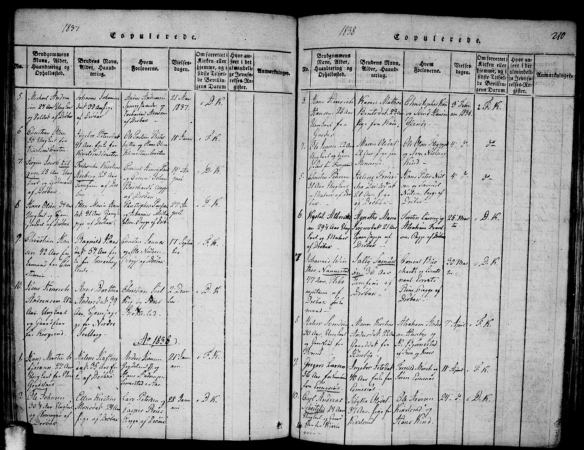 Drøbak prestekontor Kirkebøker, SAO/A-10142a/F/Fa/L0001: Parish register (official) no. I 1, 1816-1842, p. 210