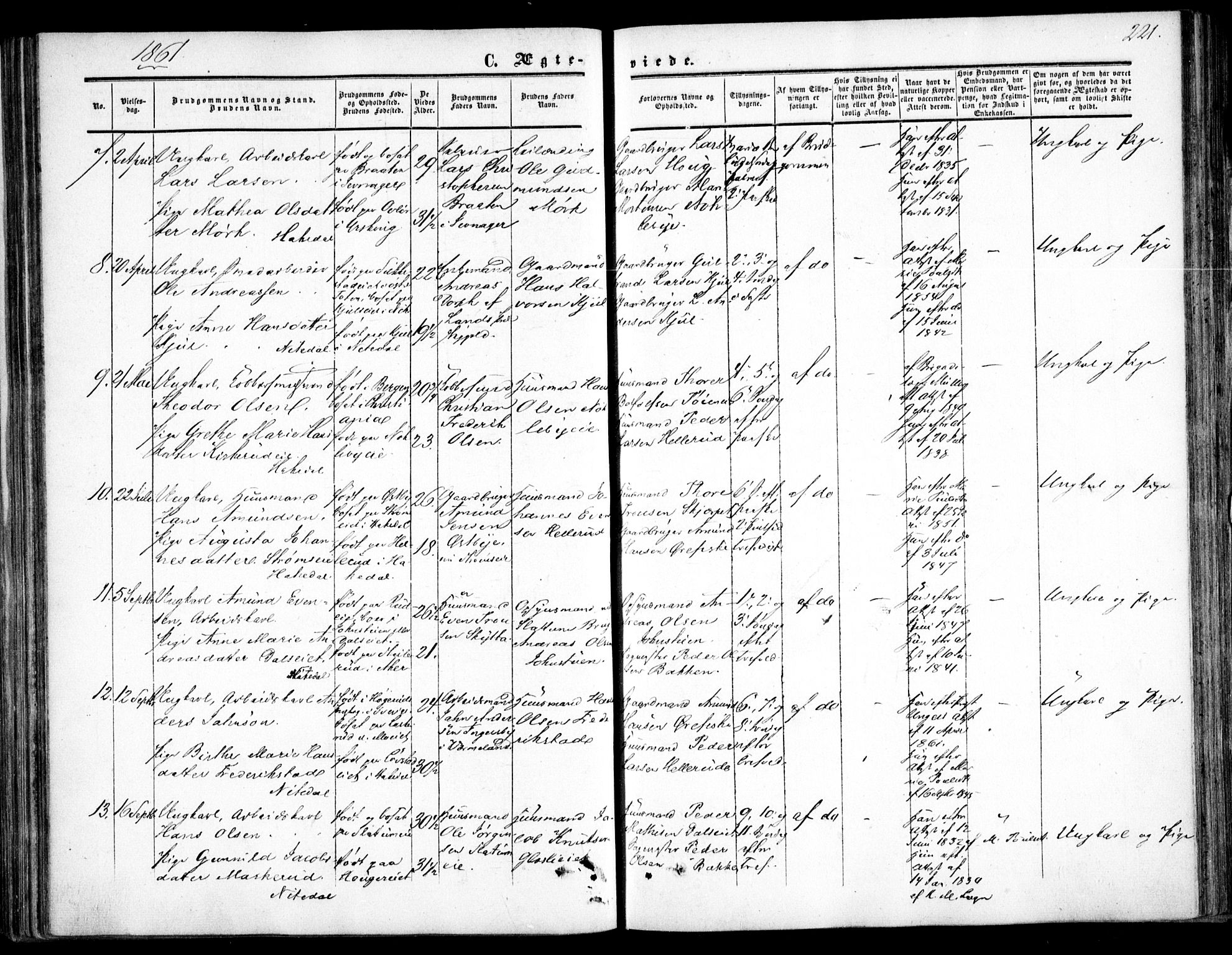 Nittedal prestekontor Kirkebøker, SAO/A-10365a/F/Fa/L0005: Parish register (official) no. I 5, 1850-1862, p. 221