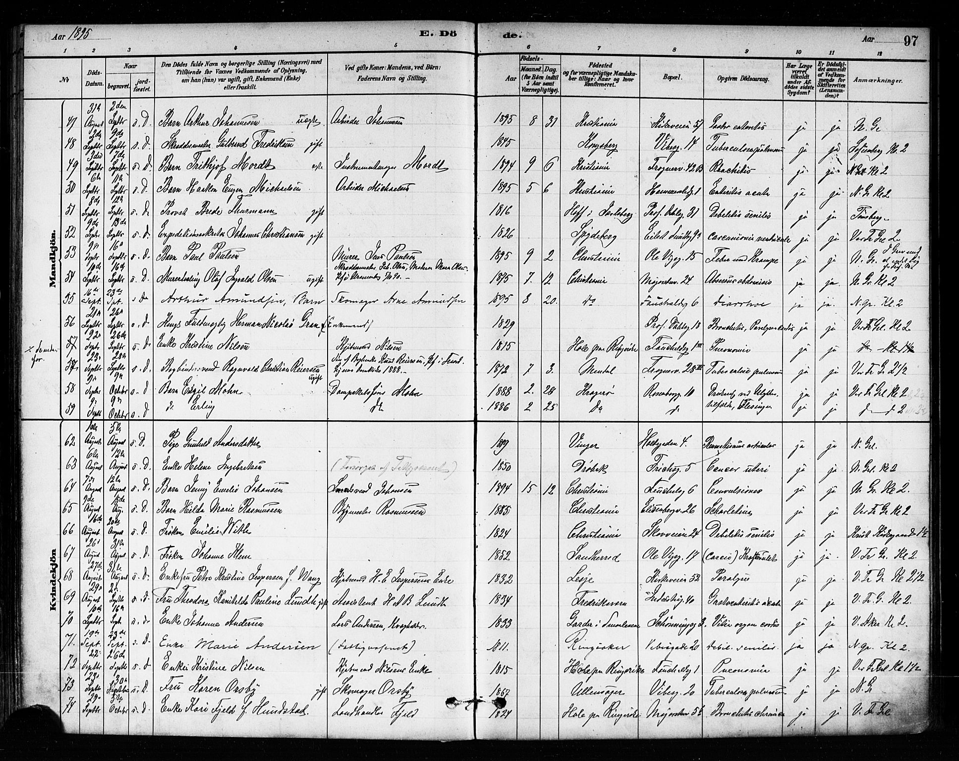 Uranienborg prestekontor Kirkebøker, AV/SAO-A-10877/F/Fa/L0004: Parish register (official) no. 4, 1880-1901, p. 97