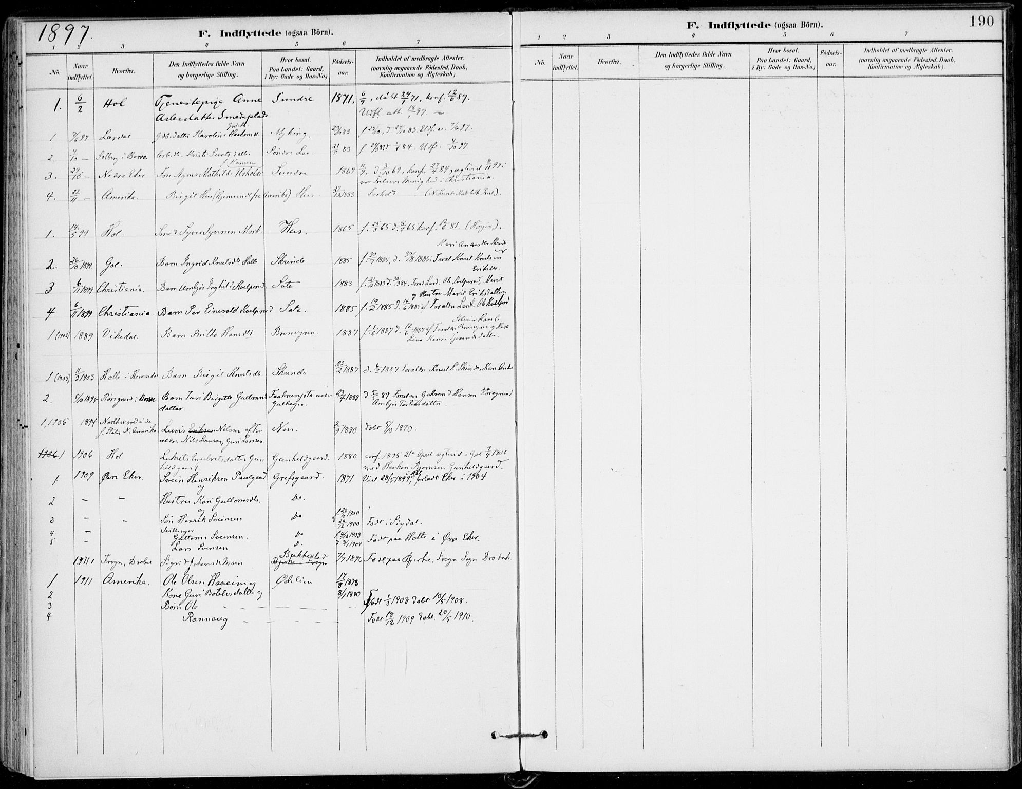 Ål kirkebøker, SAKO/A-249/F/Fa/L0009: Parish register (official) no. I 9, 1897-1915, p. 190