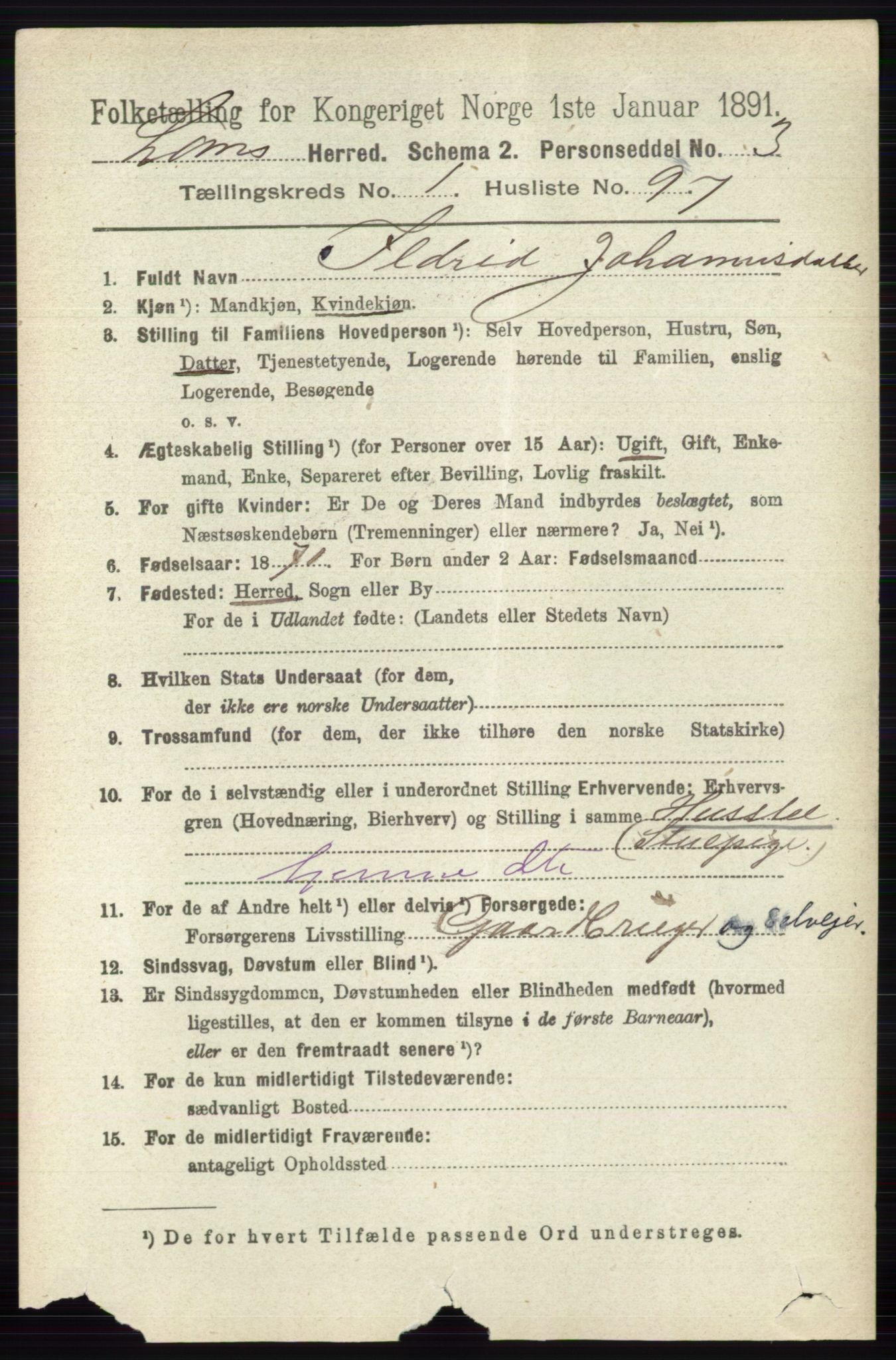 RA, 1891 census for 0514 Lom, 1891, p. 711