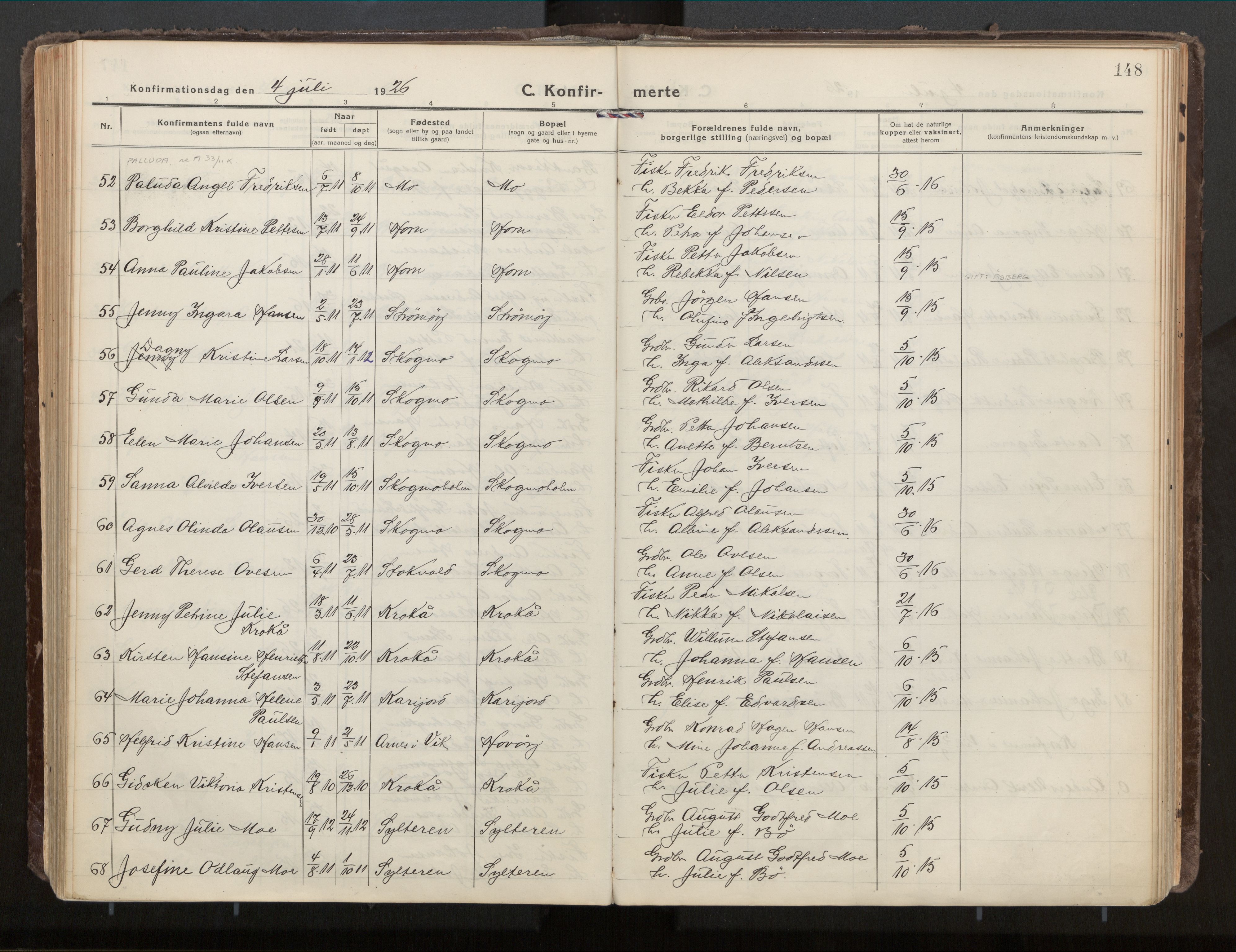 Ministerialprotokoller, klokkerbøker og fødselsregistre - Nordland, AV/SAT-A-1459/813/L0207a: Parish register (official) no. 813A18, 1919-1927, p. 148