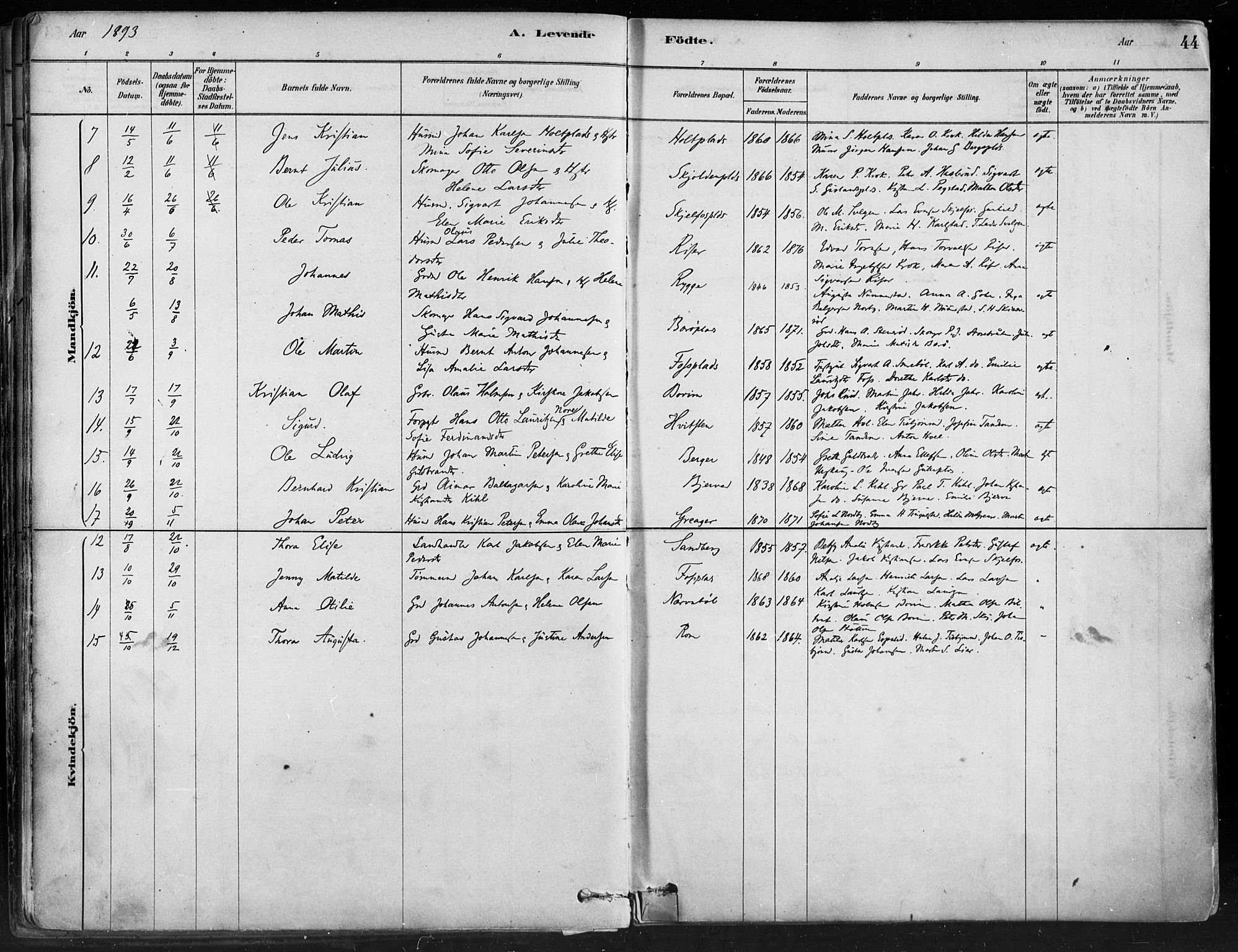 Hobøl prestekontor Kirkebøker, AV/SAO-A-2002/F/Fa/L0005: Parish register (official) no. I 5, 1878-1904, p. 44