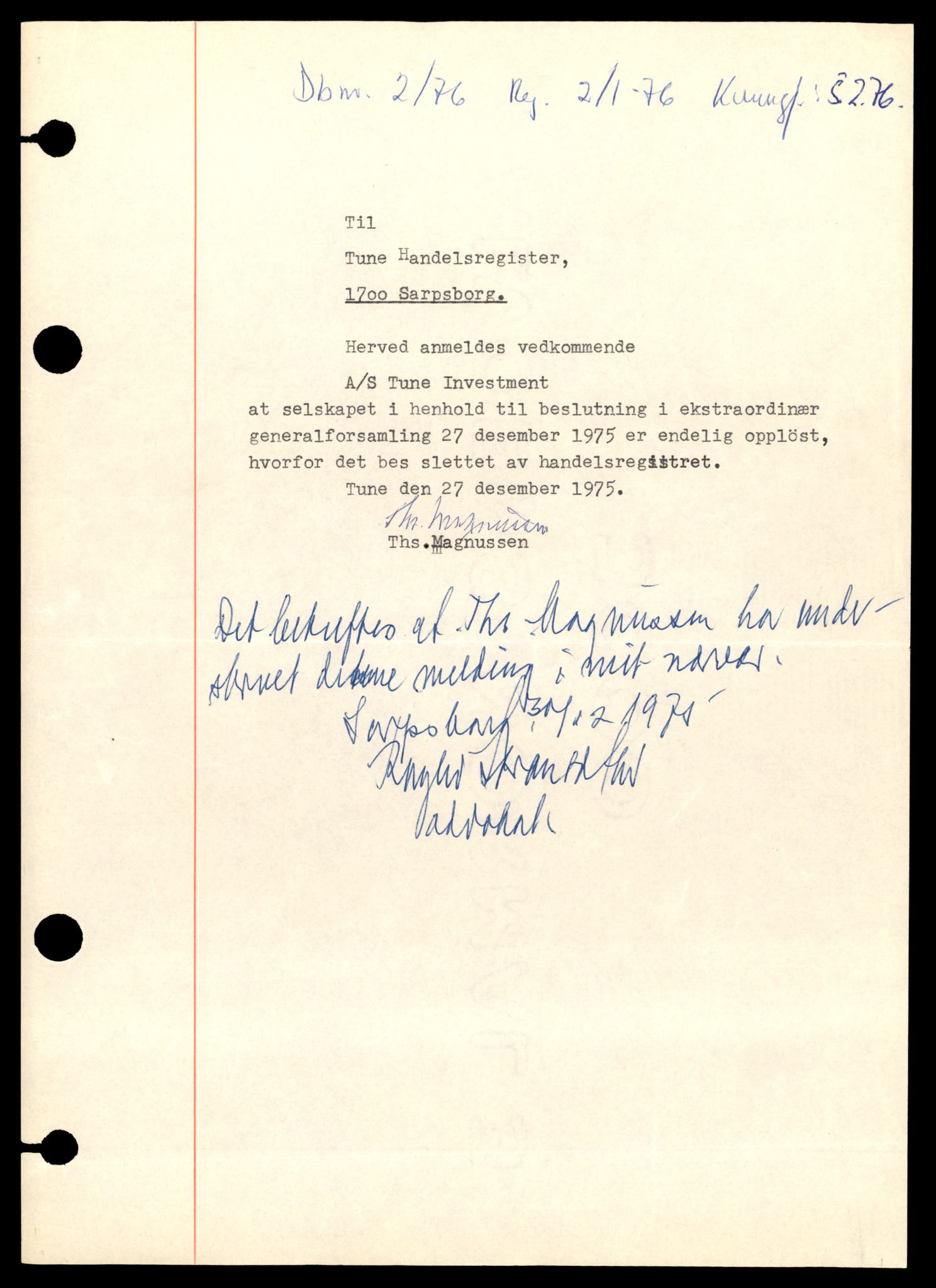 Tune sorenskriveri, SAT/A-10470/K/Ke/Kea/L0020: Enkeltmannsforetak, aksjeselskap og andelslag, Tu - Ø, 1944-1984, p. 1