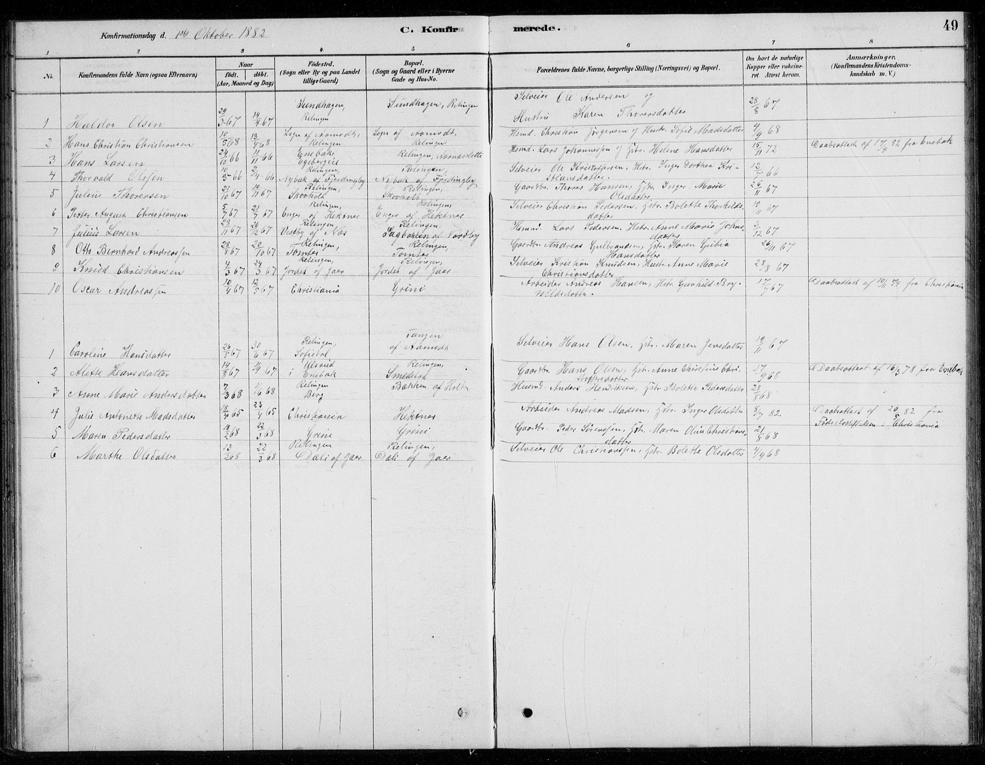 Fet prestekontor Kirkebøker, SAO/A-10370a/G/Gb/L0002: Parish register (copy) no. II 2, 1878-1911, p. 49