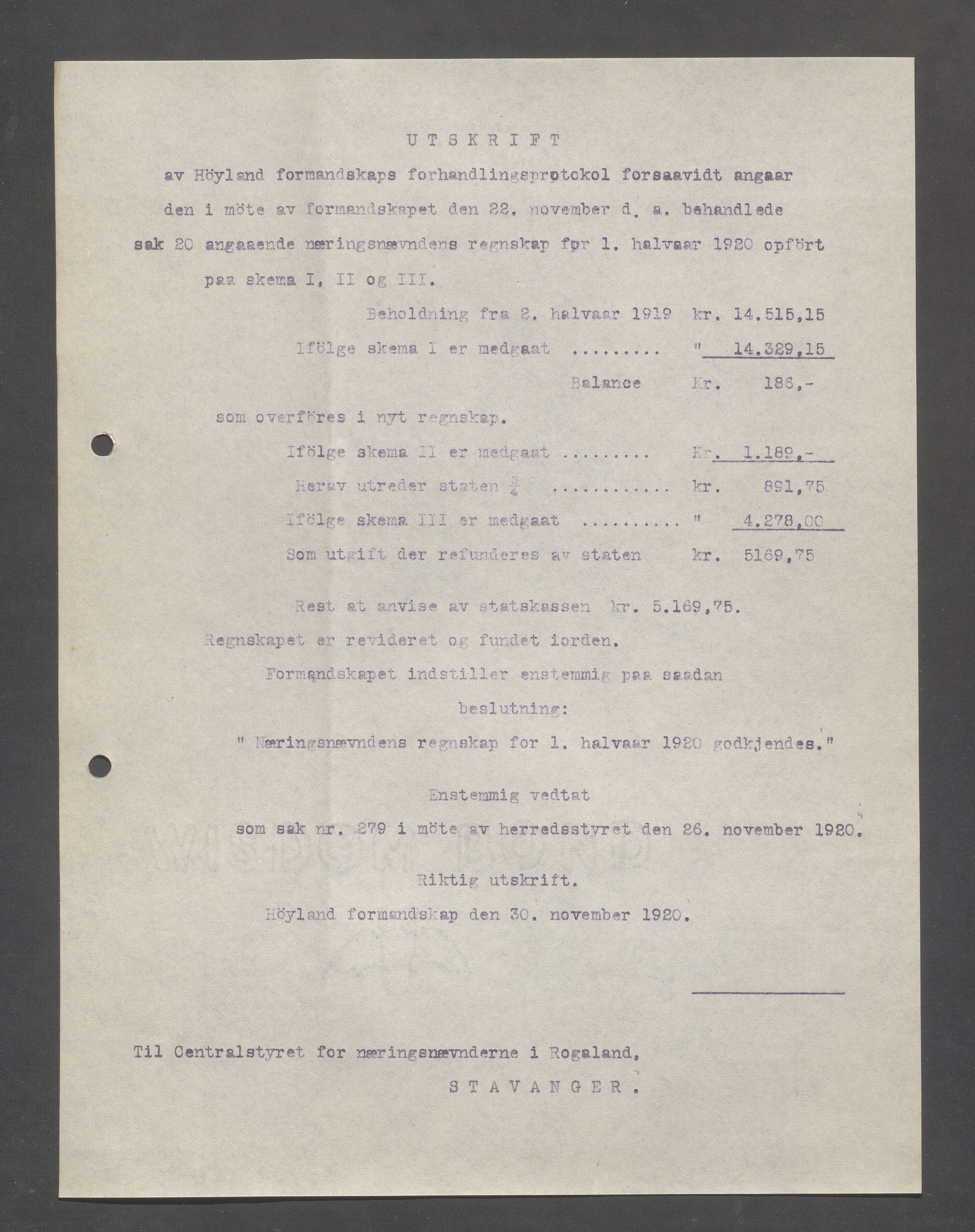 Høyland kommune - Formannskapet, IKAR/K-100046/B/L0005: Kopibok, 1918-1921, p. 801