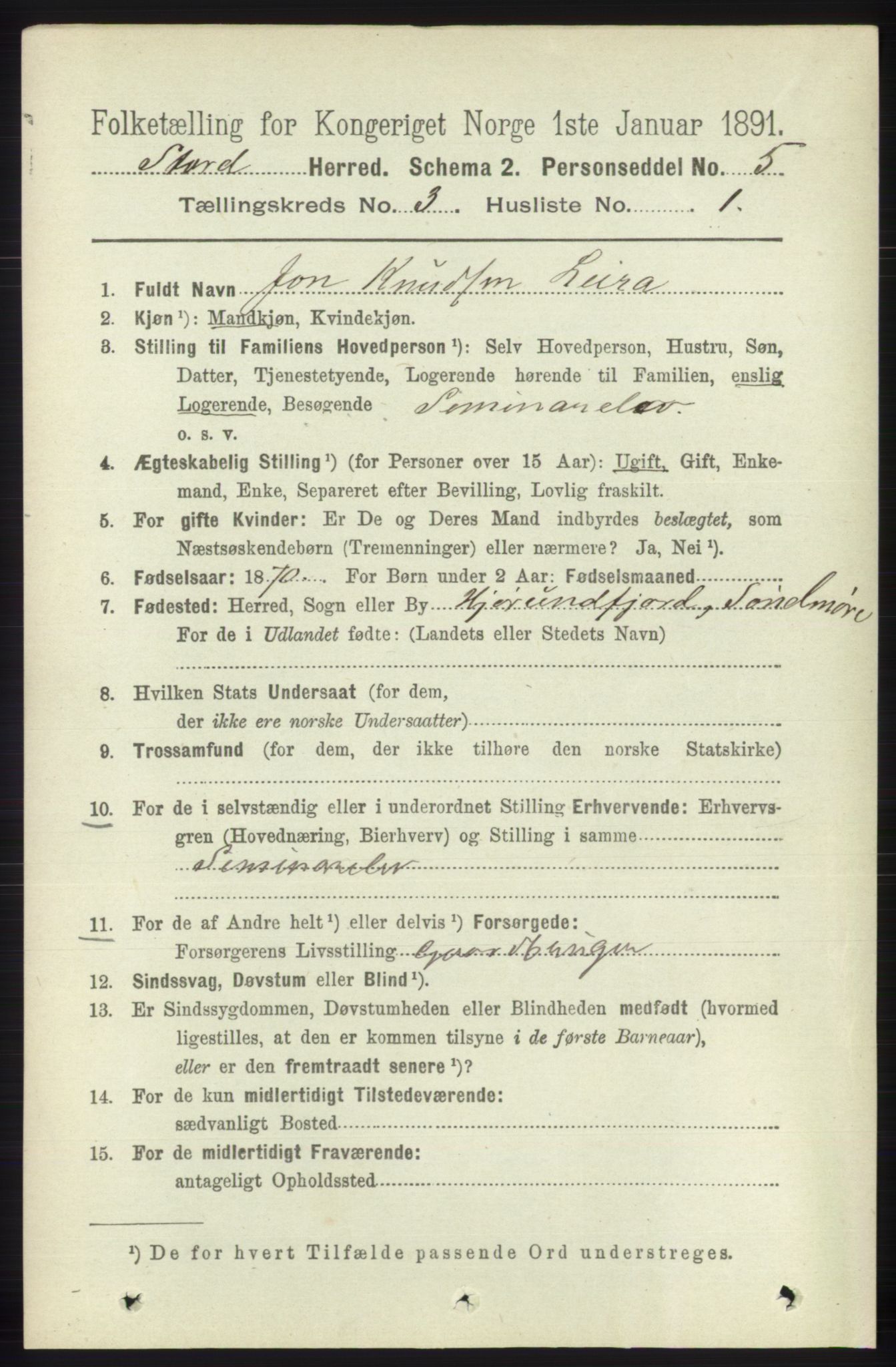 RA, 1891 census for 1221 Stord, 1891, p. 537