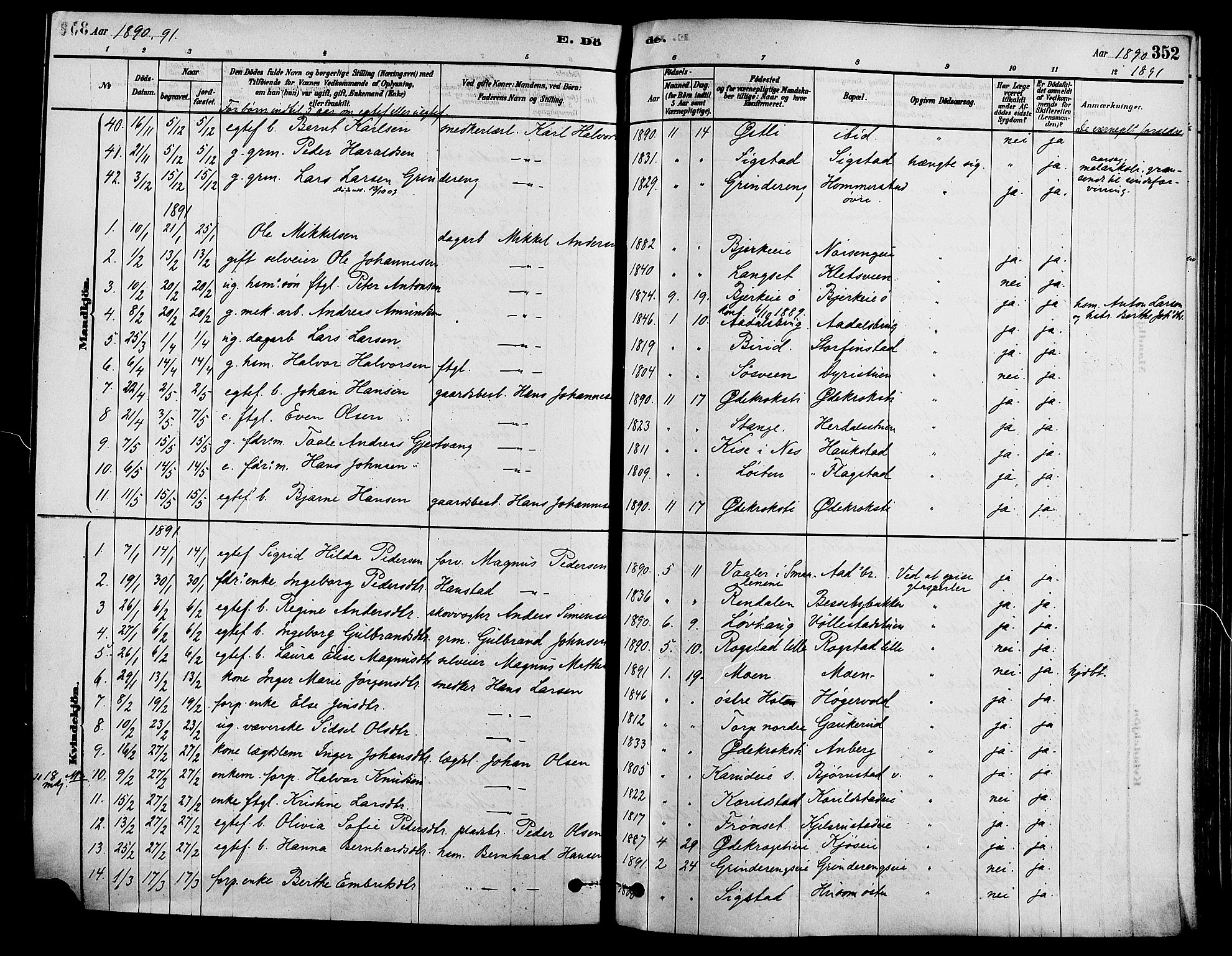 Løten prestekontor, SAH/PREST-022/K/Ka/L0009: Parish register (official) no. 9, 1878-1891, p. 352