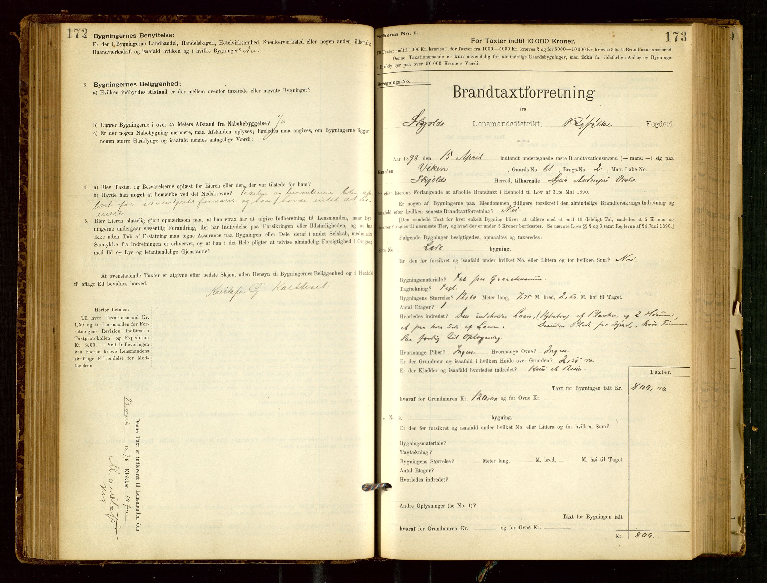 Skjold lensmannskontor, SAST/A-100182/Gob/L0001: "Brandtaxationsprotokol for Skjold Lensmandsdistrikt Ryfylke Fogderi", 1894-1939, p. 172-173