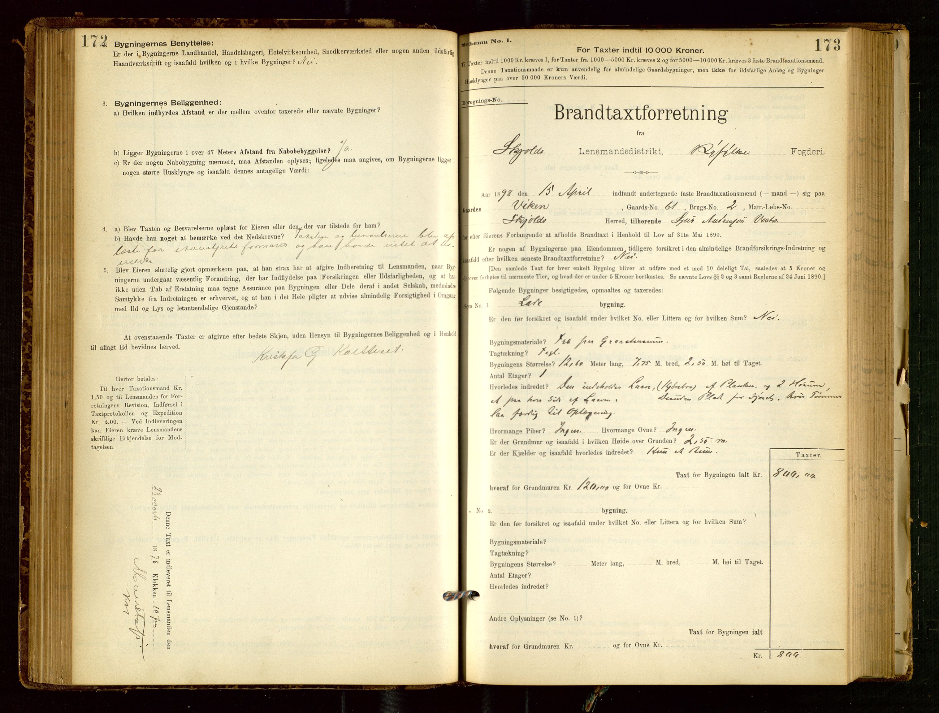 Skjold lensmannskontor, AV/SAST-A-100182/Gob/L0001: "Brandtaxationsprotokol for Skjold Lensmandsdistrikt Ryfylke Fogderi", 1894-1939, p. 172-173
