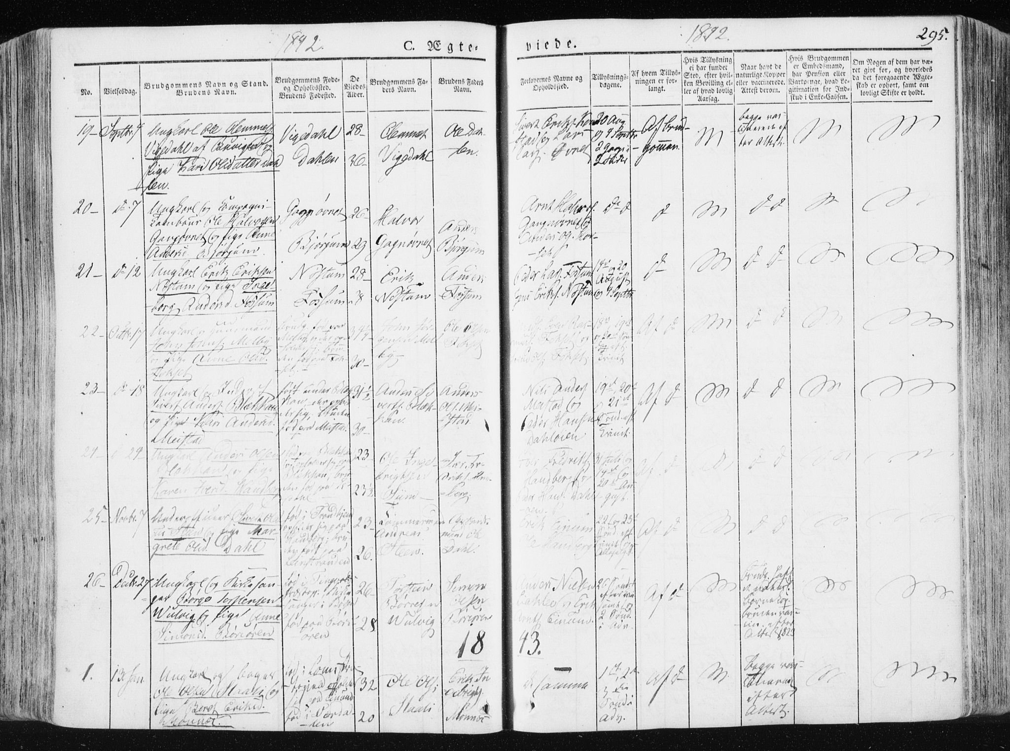 Ministerialprotokoller, klokkerbøker og fødselsregistre - Sør-Trøndelag, SAT/A-1456/665/L0771: Parish register (official) no. 665A06, 1830-1856, p. 295