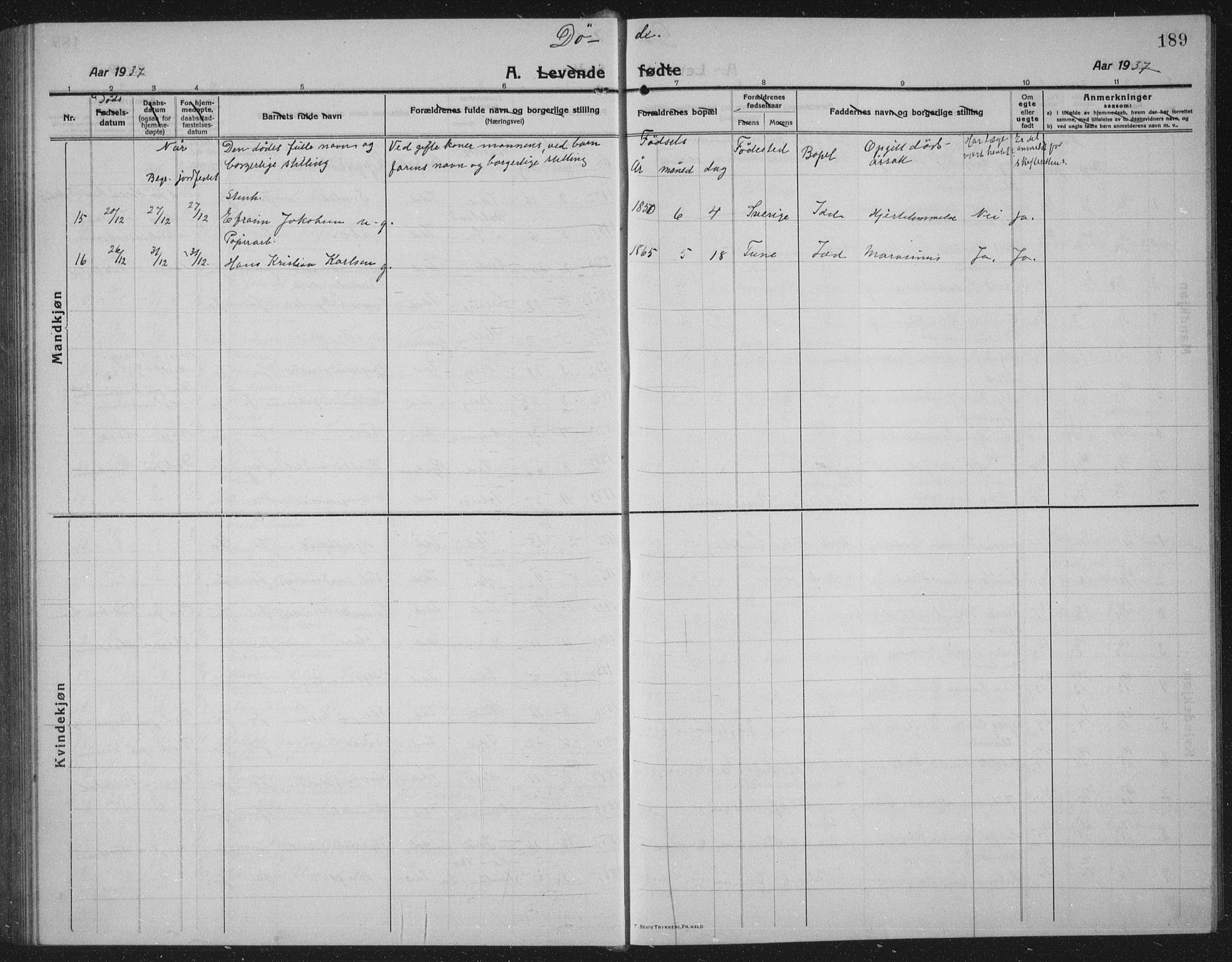 Idd prestekontor Kirkebøker, AV/SAO-A-10911/G/Gb/L0003: Parish register (copy) no. II 3, 1914-1940, p. 189