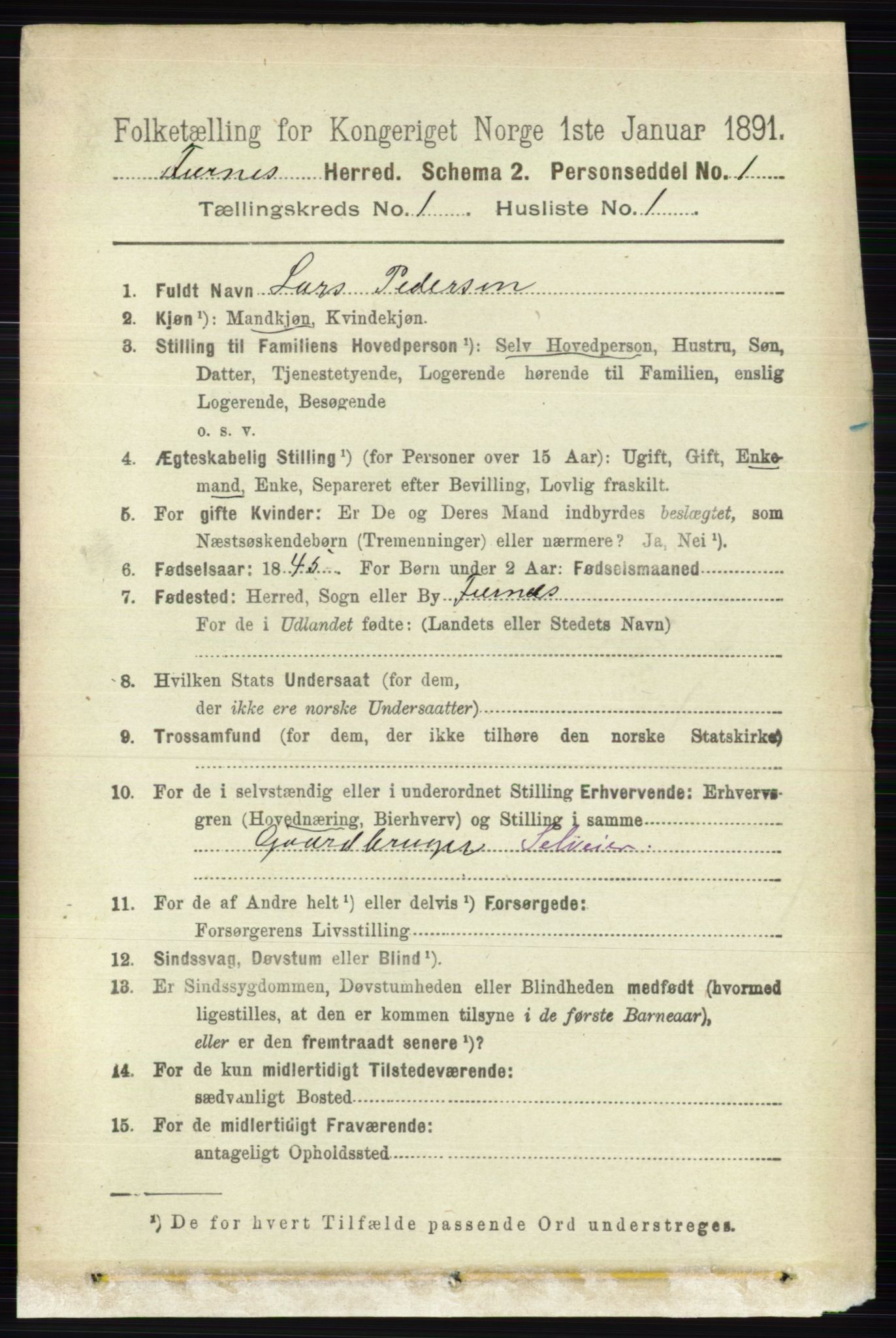 RA, Census 1891 for 0413 Furnes herred, 1891, p. 129