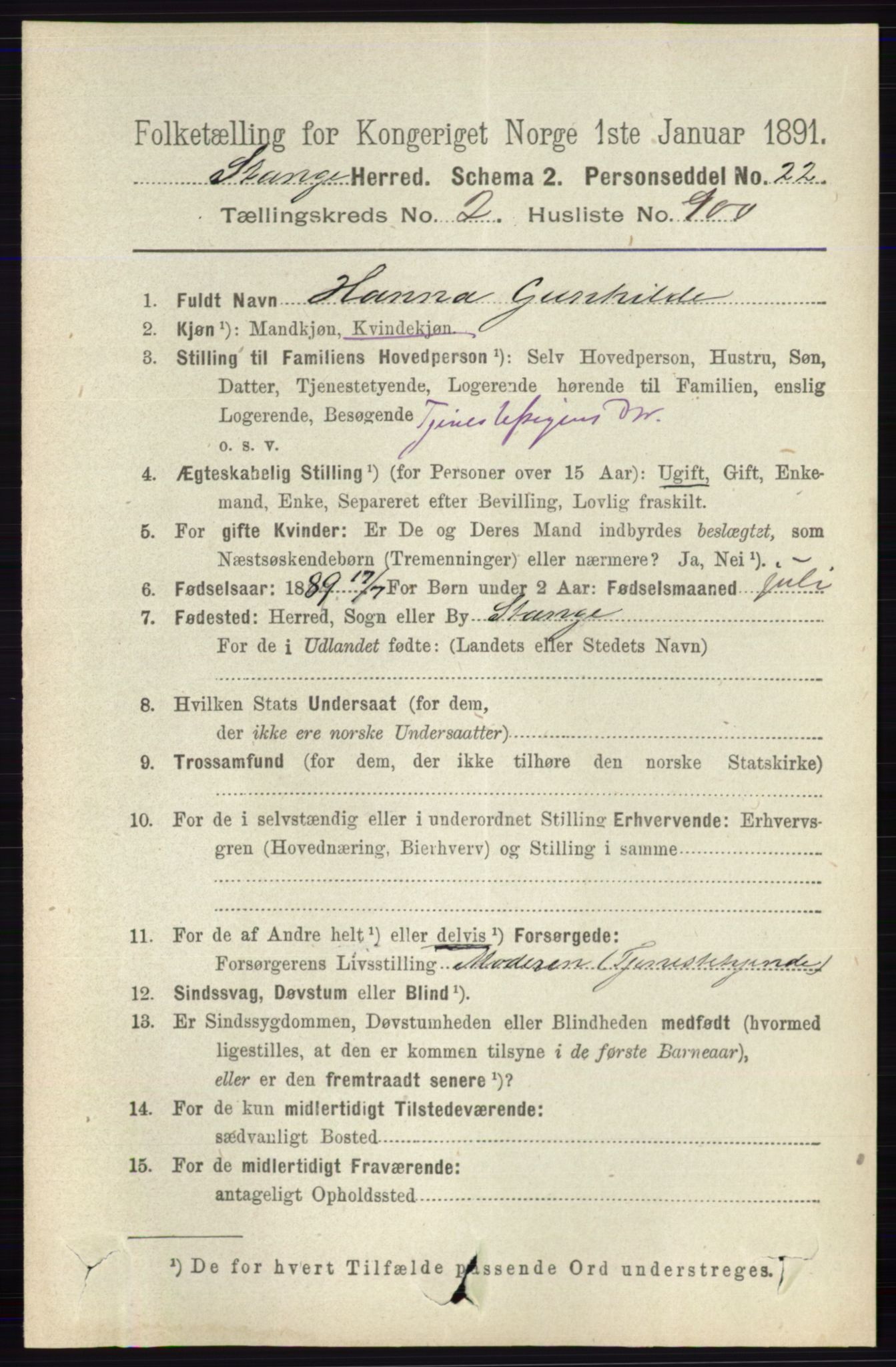 RA, 1891 census for 0417 Stange, 1891, p. 1527