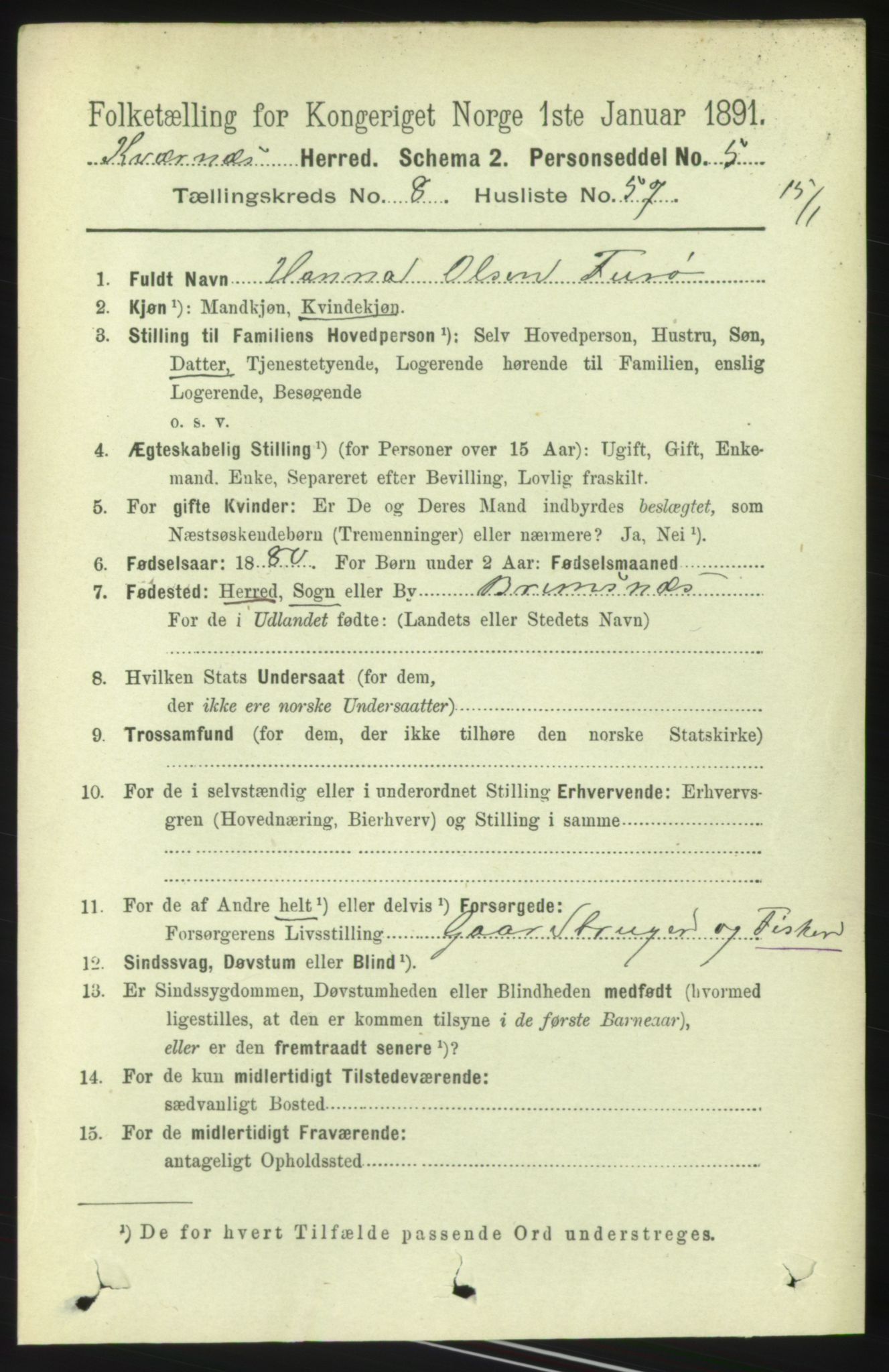 RA, 1891 census for 1553 Kvernes, 1891, p. 3879