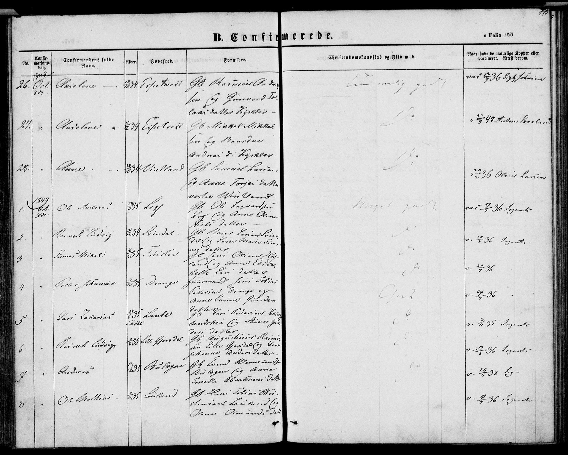 Herad sokneprestkontor, AV/SAK-1111-0018/F/Fa/Faa/L0004: Parish register (official) no. A 4, 1844-1853, p. 133