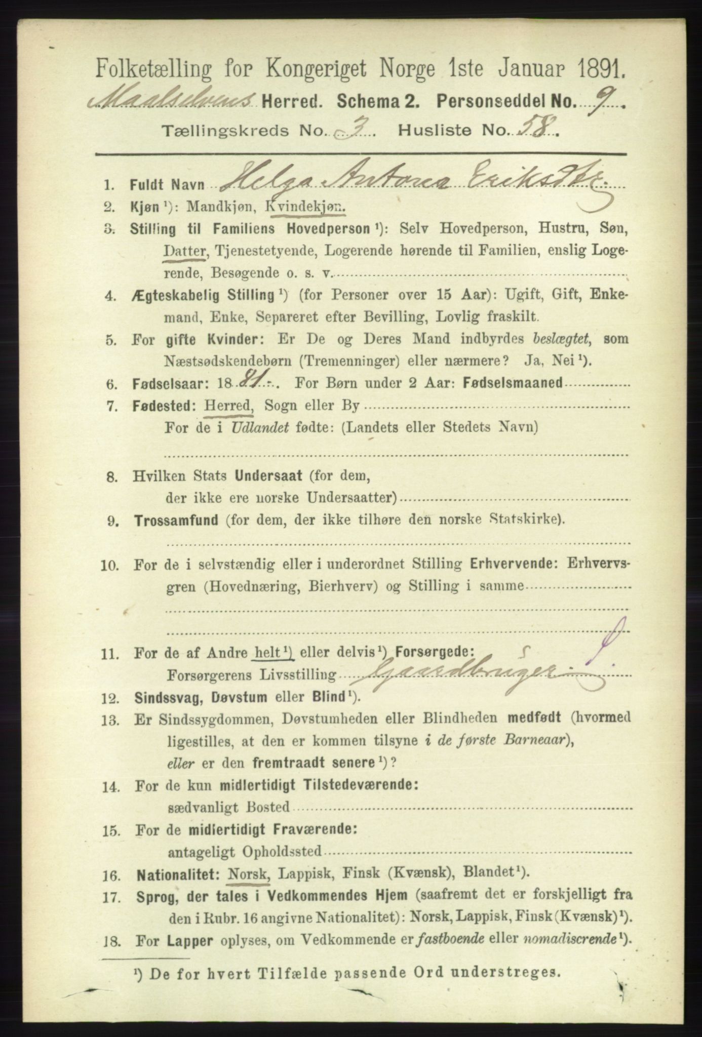 RA, 1891 census for 1924 Målselv, 1891, p. 1001