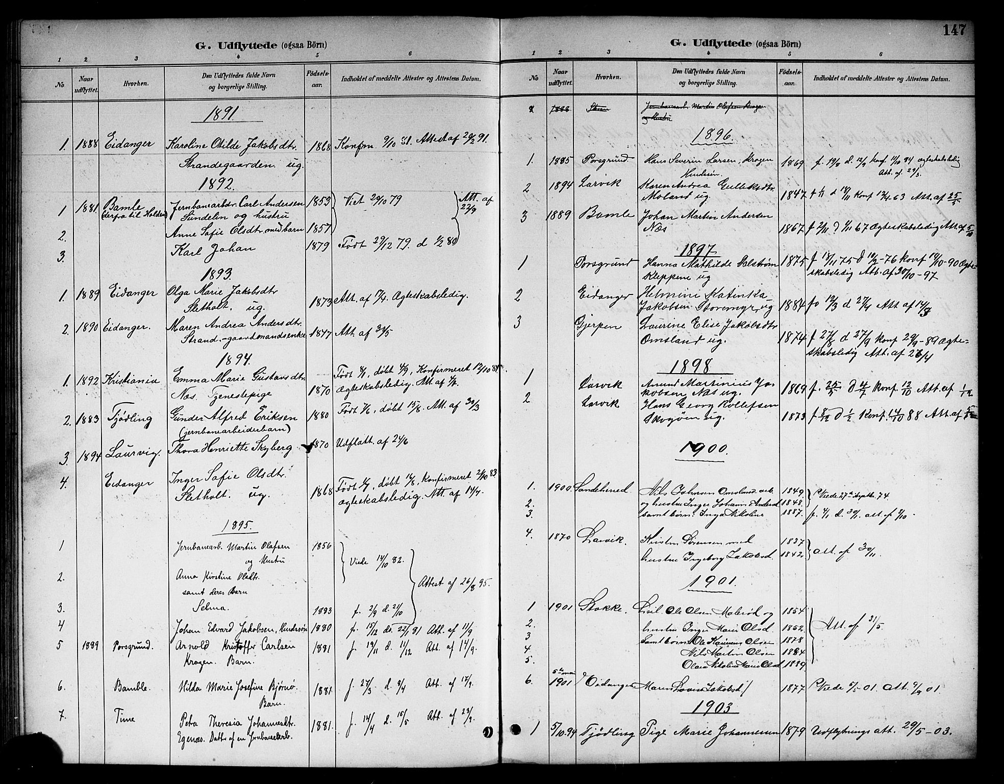 Brunlanes kirkebøker, SAKO/A-342/G/Gc/L0002: Parish register (copy) no. III 2, 1891-1922, p. 147