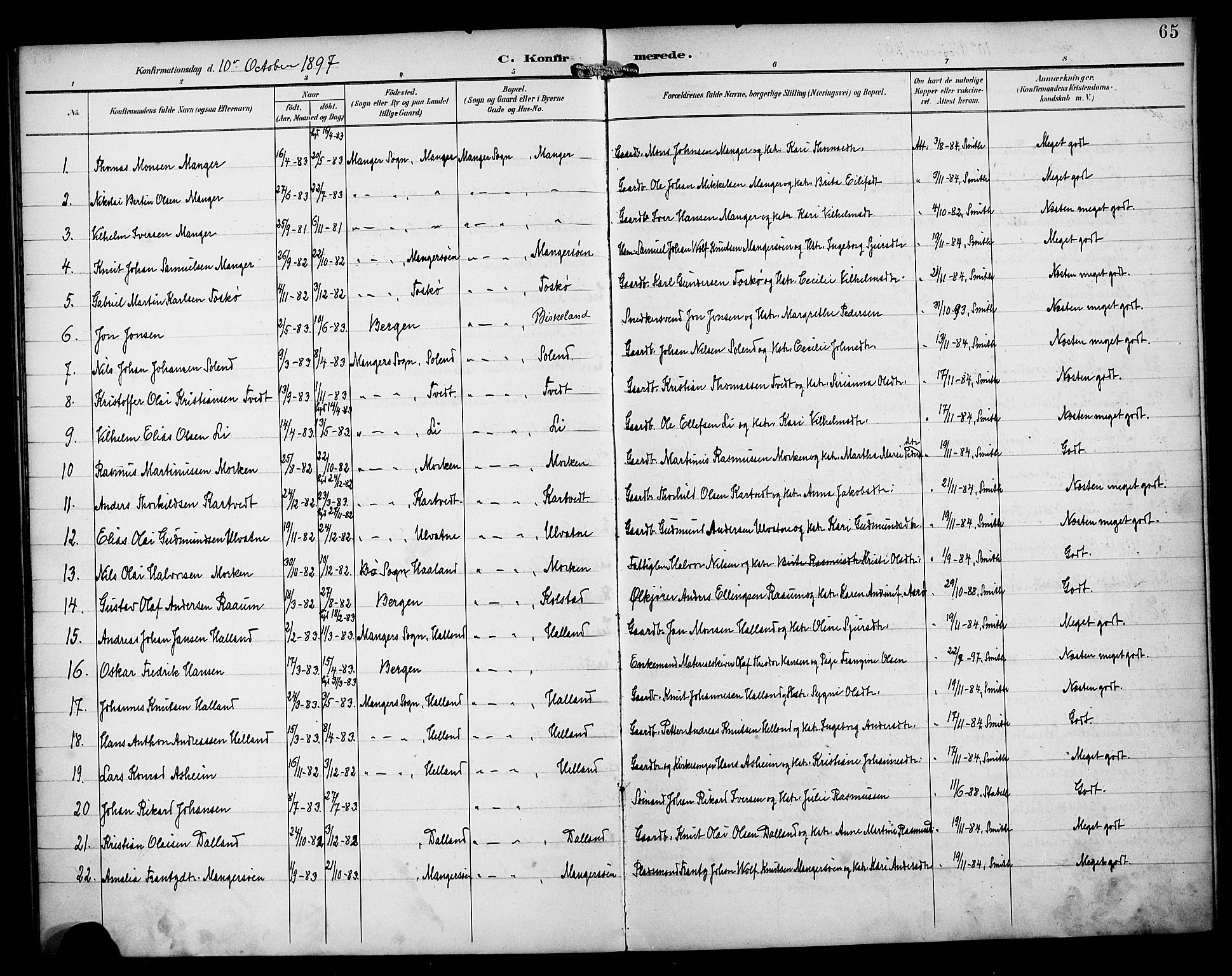 Manger sokneprestembete, SAB/A-76801/H/Haa: Parish register (official) no. B 2, 1893-1906, p. 65