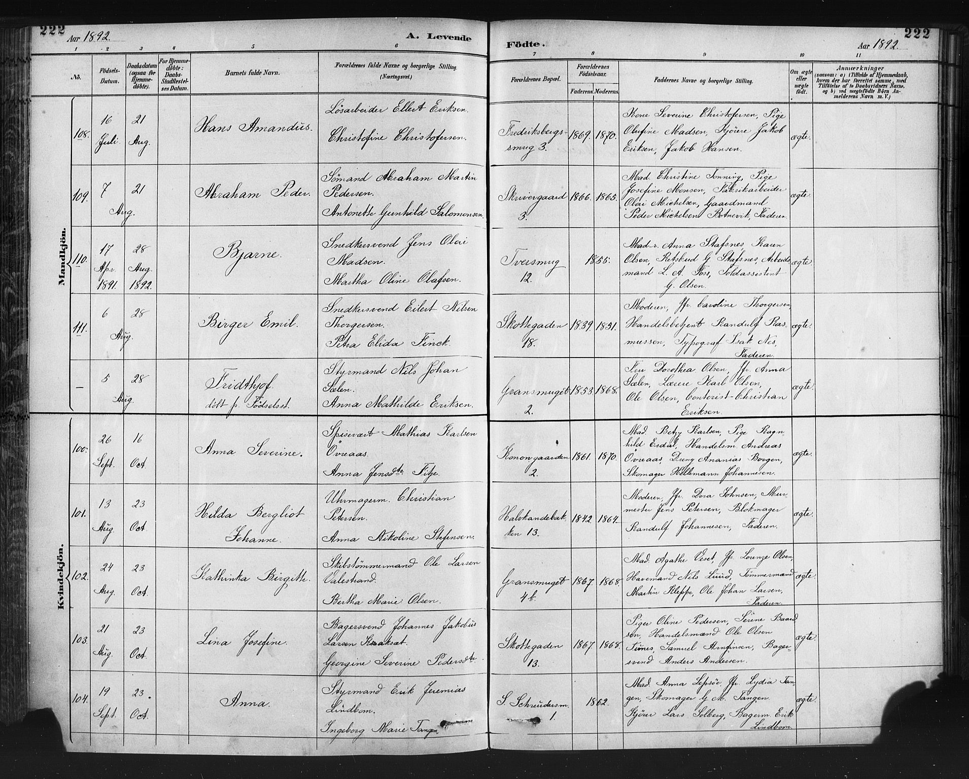 Nykirken Sokneprestembete, AV/SAB-A-77101/H/Haa: Parish register (official) no. B 5, 1885-1894, p. 222