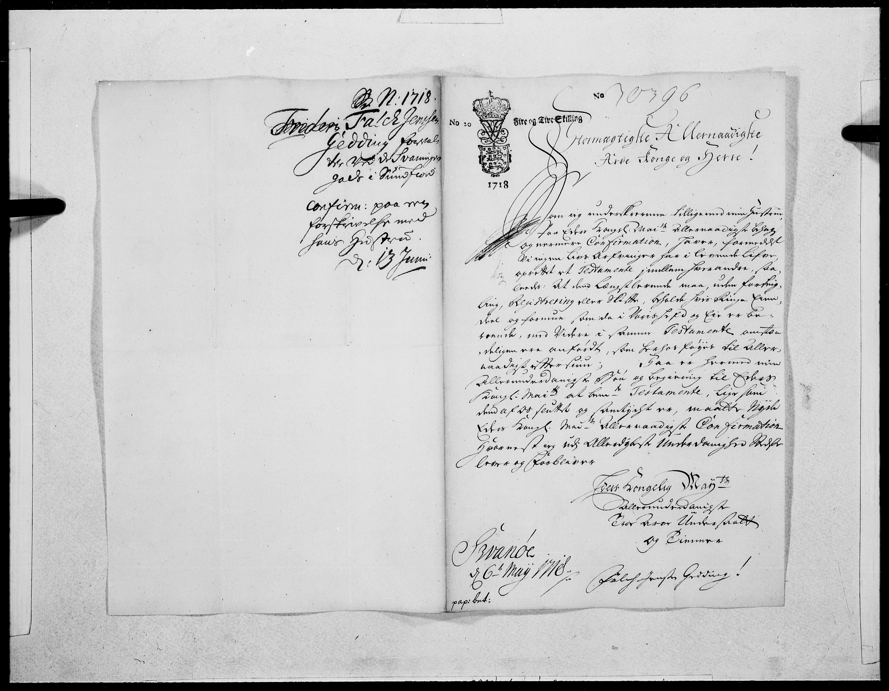 Danske Kanselli 1572-1799, AV/RA-EA-3023/F/Fc/Fcc/Fcca/L0082: Norske innlegg 1572-1799, 1718, p. 250