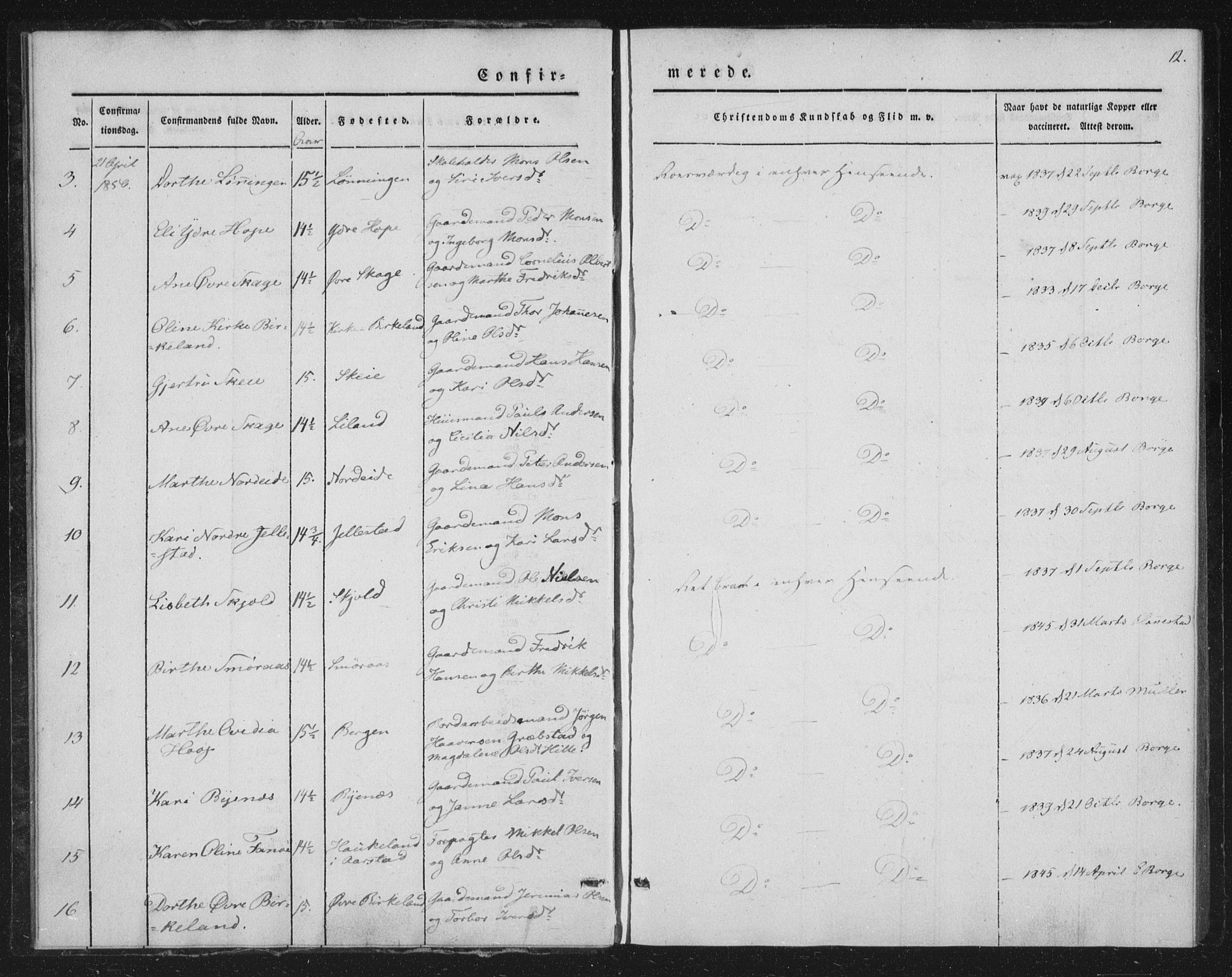 Fana Sokneprestembete, AV/SAB-A-75101/H/Haa/Haaa/L0009: Parish register (official) no. A 9, 1849-1850, p. 12