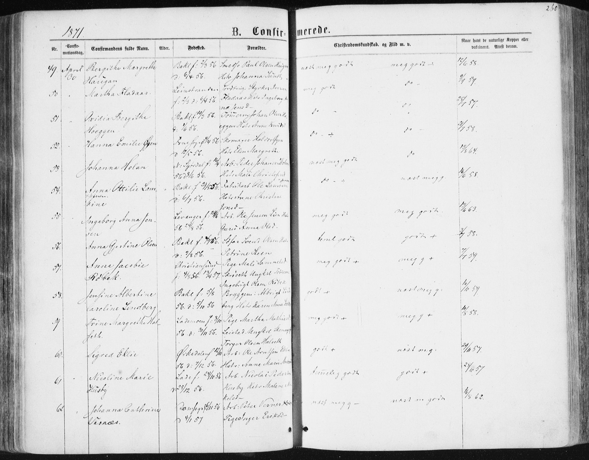 Ministerialprotokoller, klokkerbøker og fødselsregistre - Sør-Trøndelag, AV/SAT-A-1456/604/L0186: Parish register (official) no. 604A07, 1866-1877, p. 260