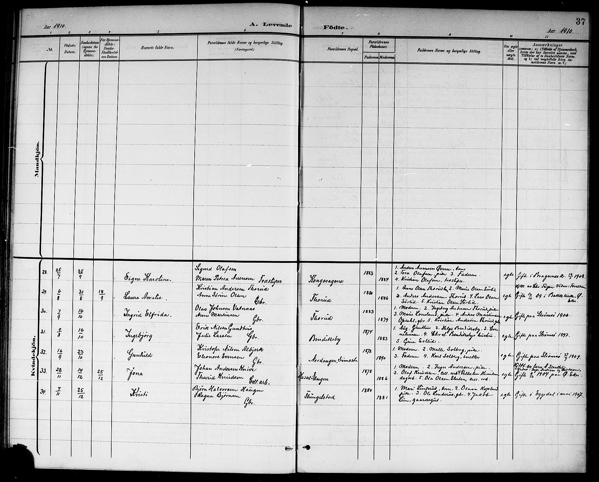 Modum kirkebøker, AV/SAKO-A-234/G/Gc/L0001: Parish register (copy) no. III 1, 1901-1919, p. 37