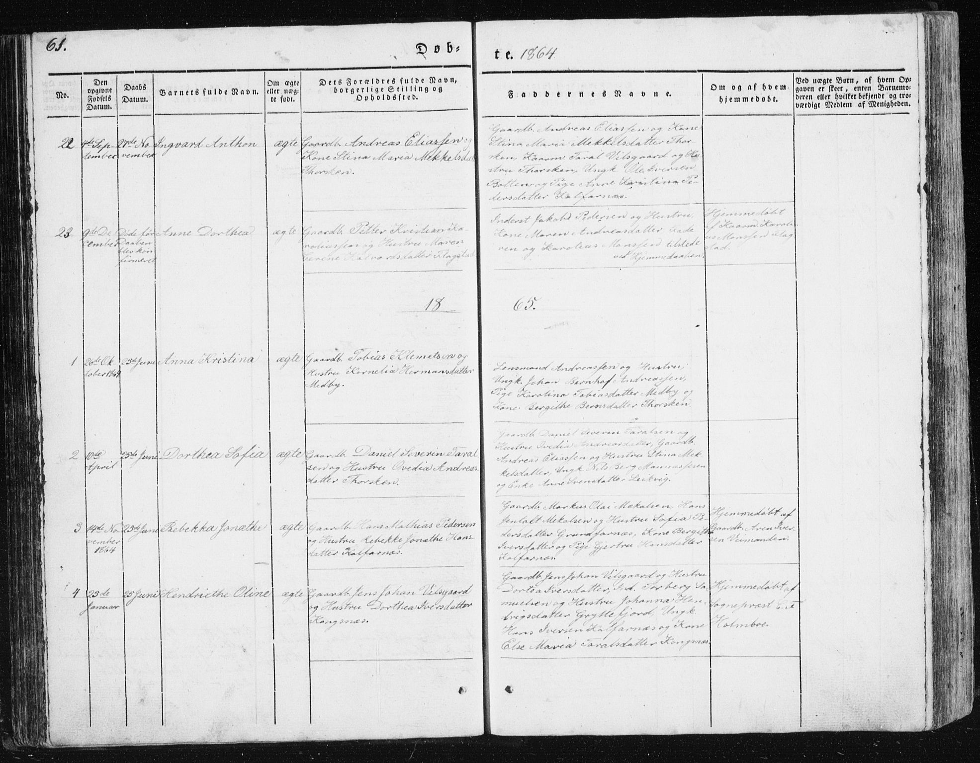 Berg sokneprestkontor, SATØ/S-1318/G/Ga/Gab/L0011klokker: Parish register (copy) no. 11, 1833-1878, p. 61