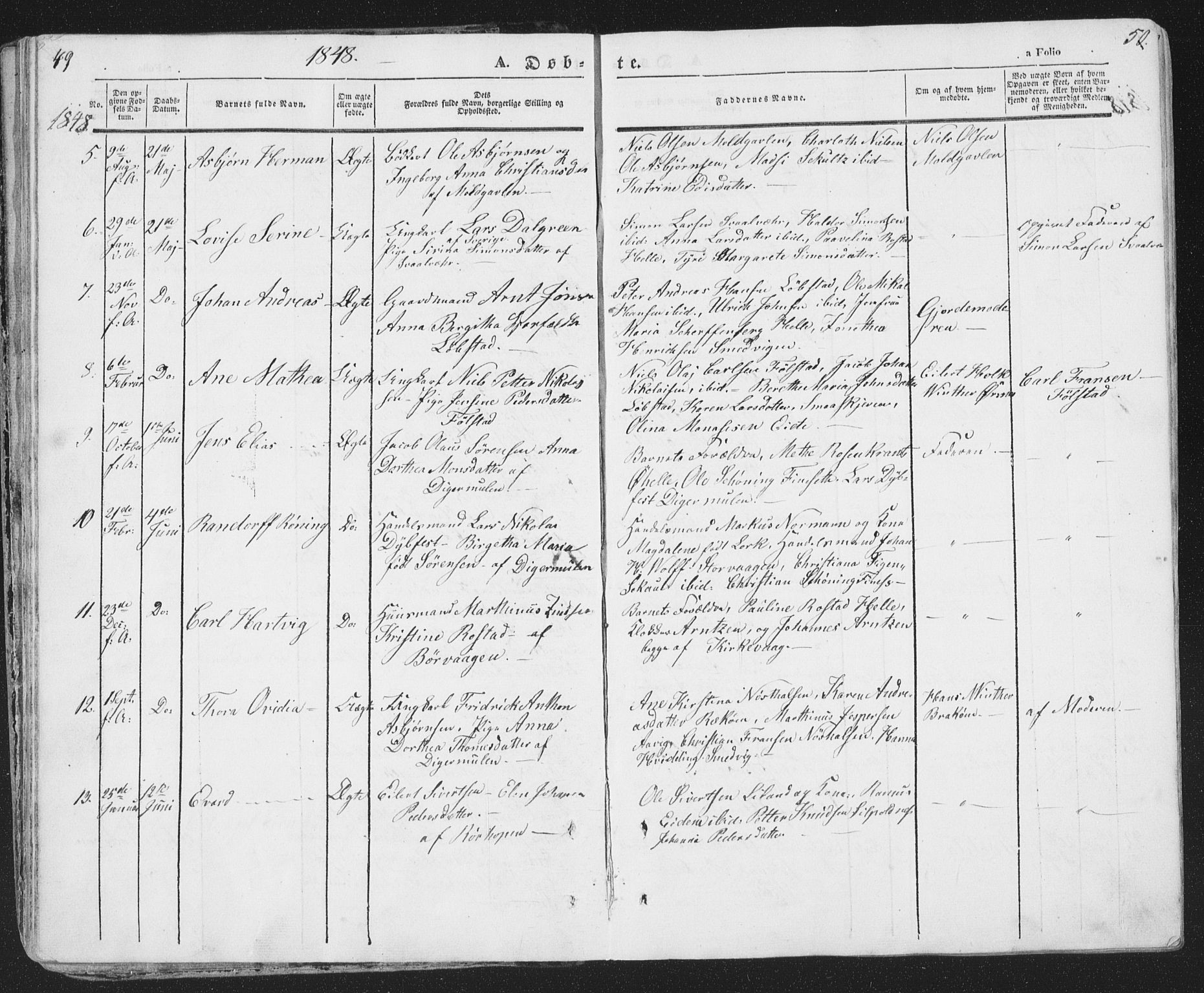 Ministerialprotokoller, klokkerbøker og fødselsregistre - Nordland, SAT/A-1459/874/L1072: Parish register (copy) no. 874C01, 1843-1859, p. 49-50