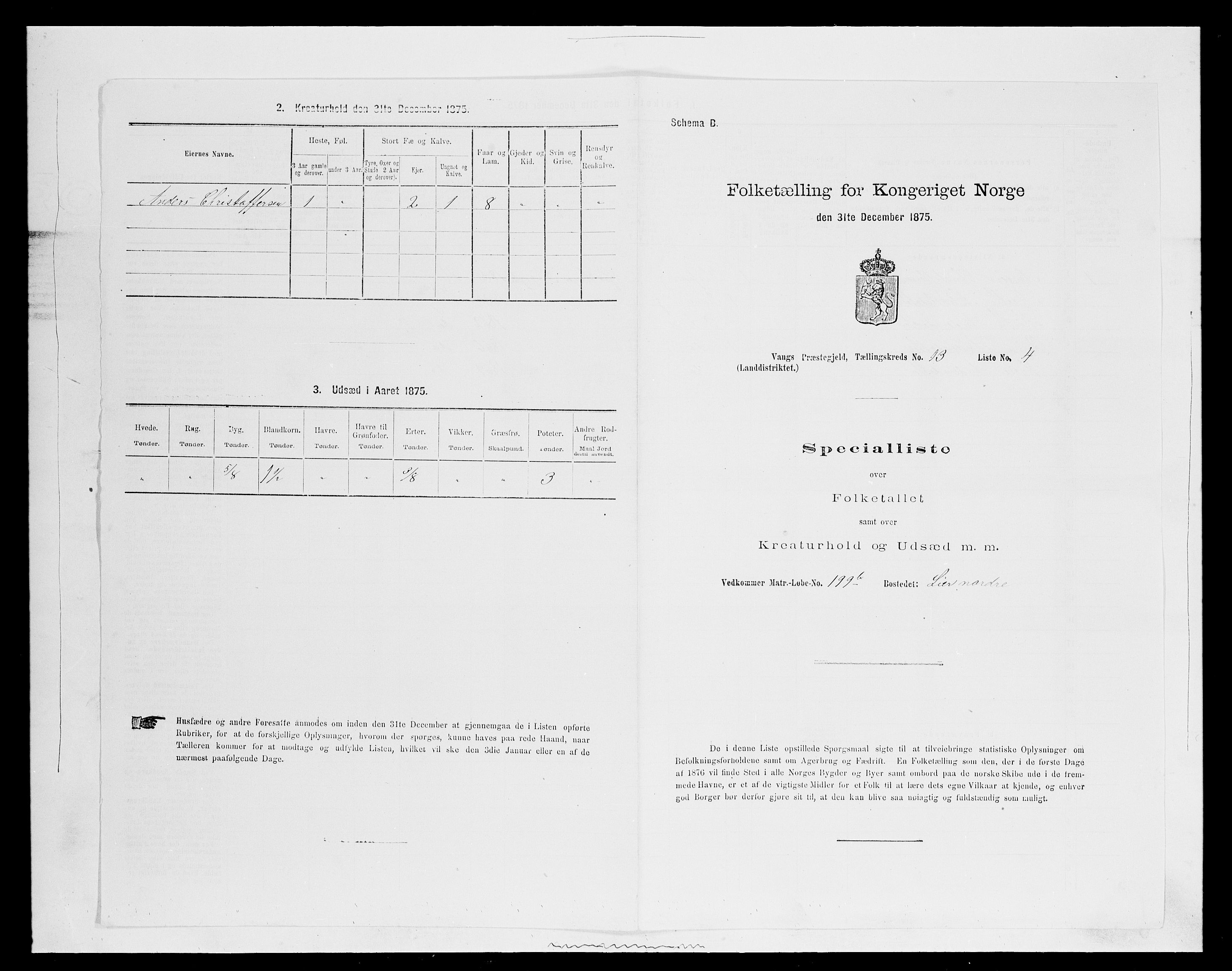 SAH, 1875 census for 0414L Vang/Vang og Furnes, 1875, p. 2837