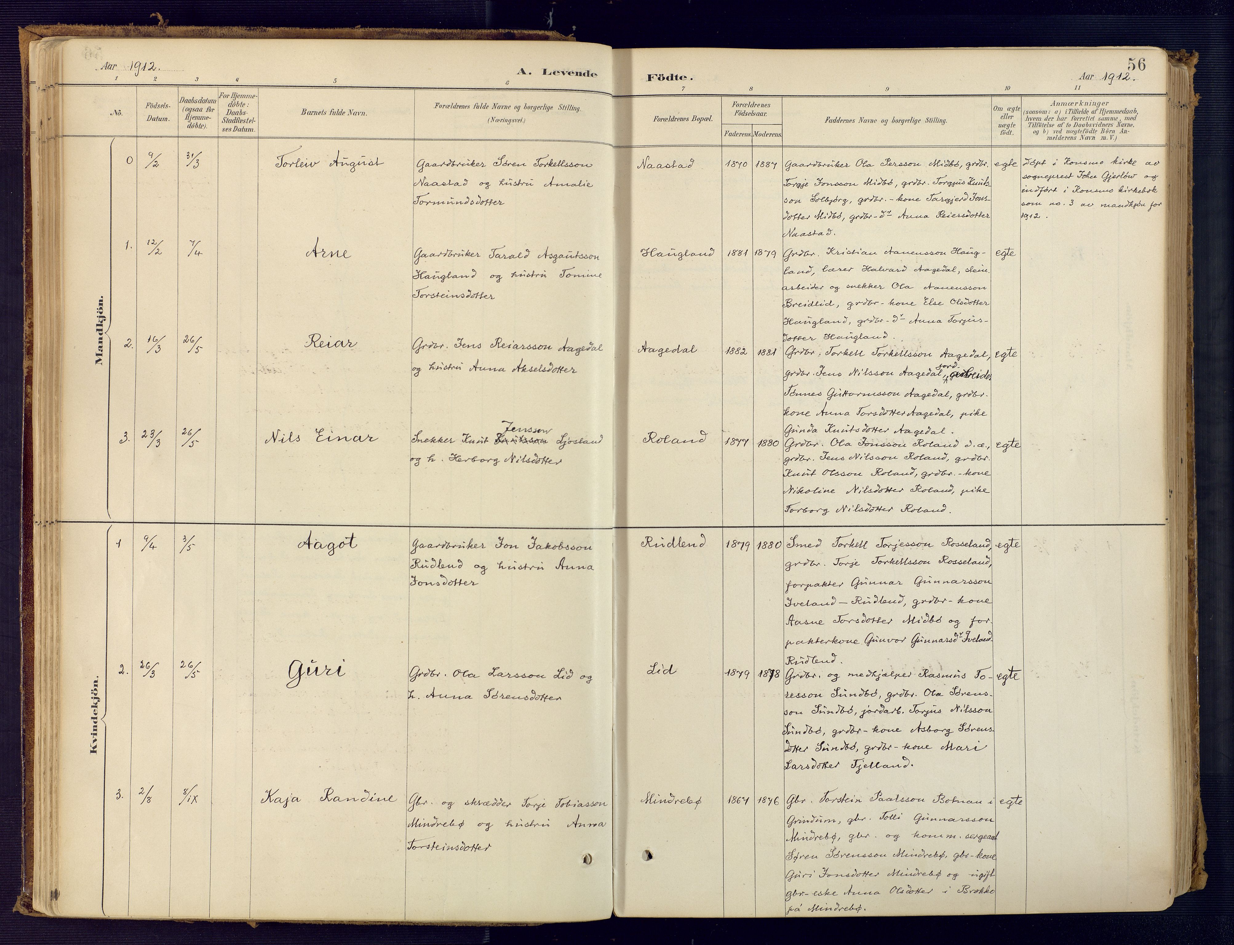 Bjelland sokneprestkontor, SAK/1111-0005/F/Fa/Faa/L0004: Parish register (official) no. A 4, 1887-1923, p. 56