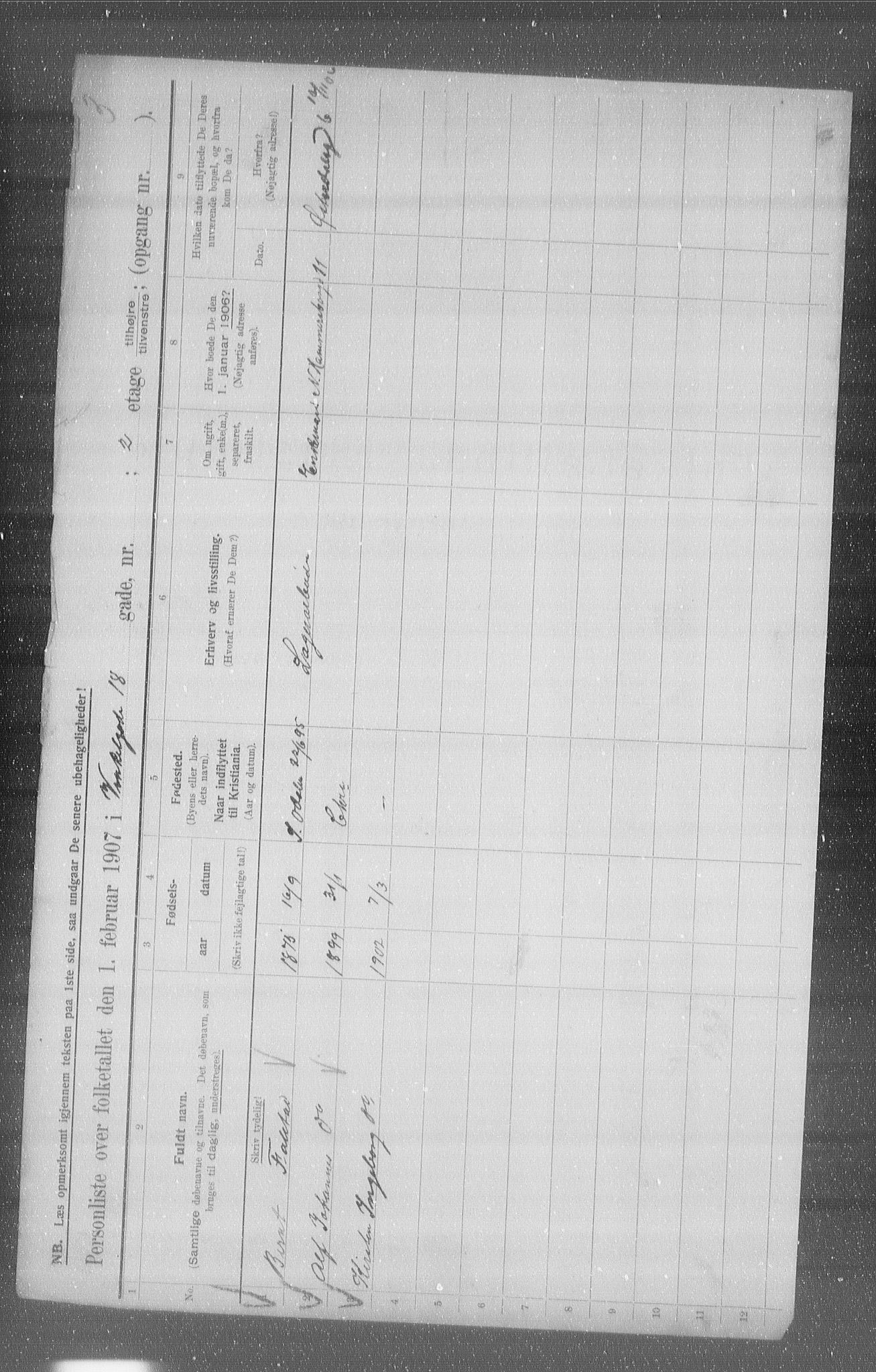 OBA, Municipal Census 1907 for Kristiania, 1907, p. 63123