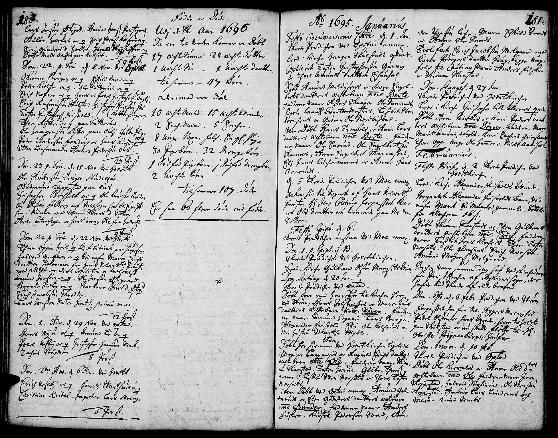 Strøm-Odalen prestekontor, AV/SAH-PREST-028/H/Ha/Haa/L0001: Parish register (official) no. 1, 1689-1715, p. 180-181